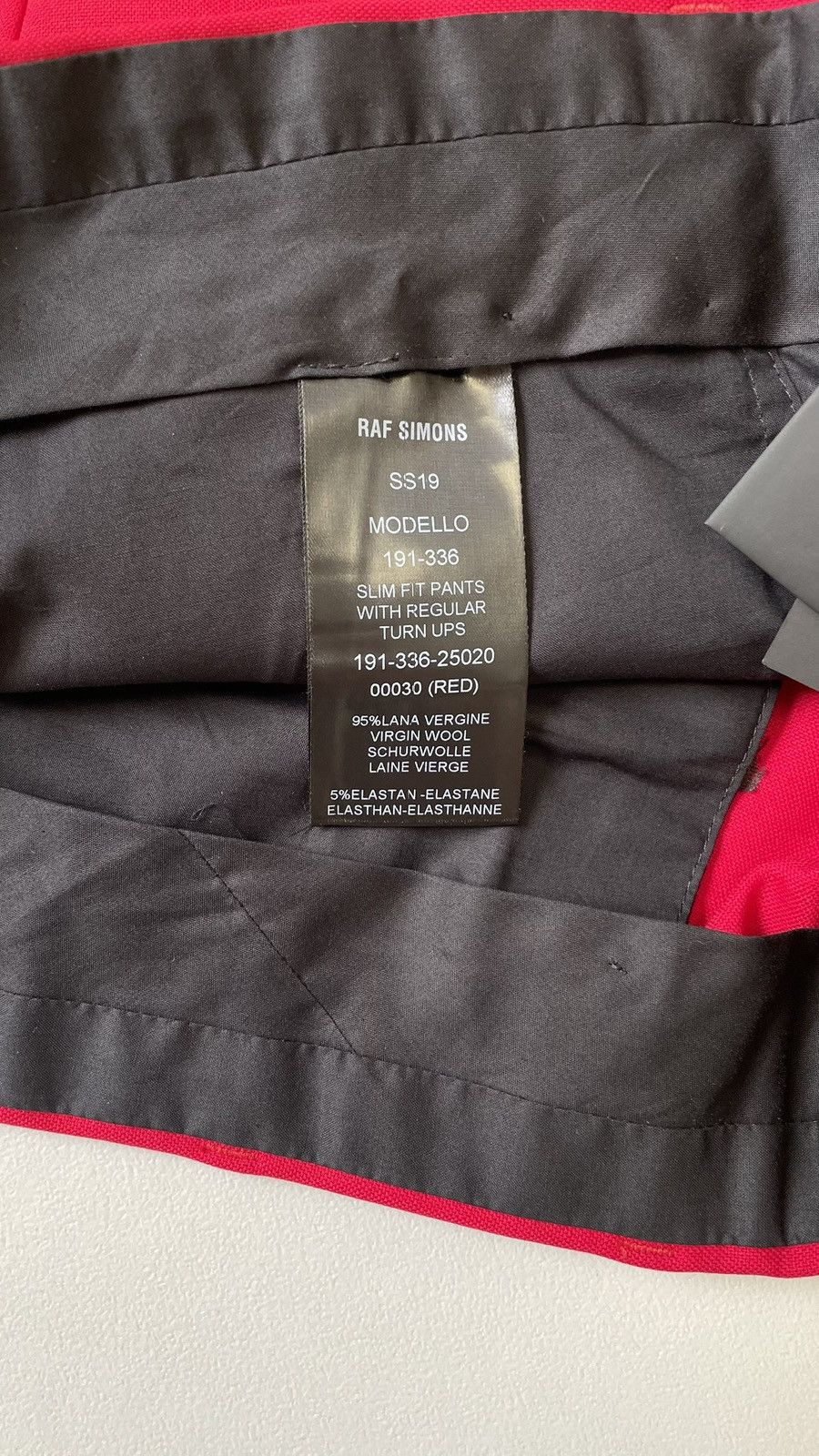 Raf Simons S/S 19 Red Wool Trousers With ‘Double Hem’ Size US 36 / EU 52 - 6 Thumbnail