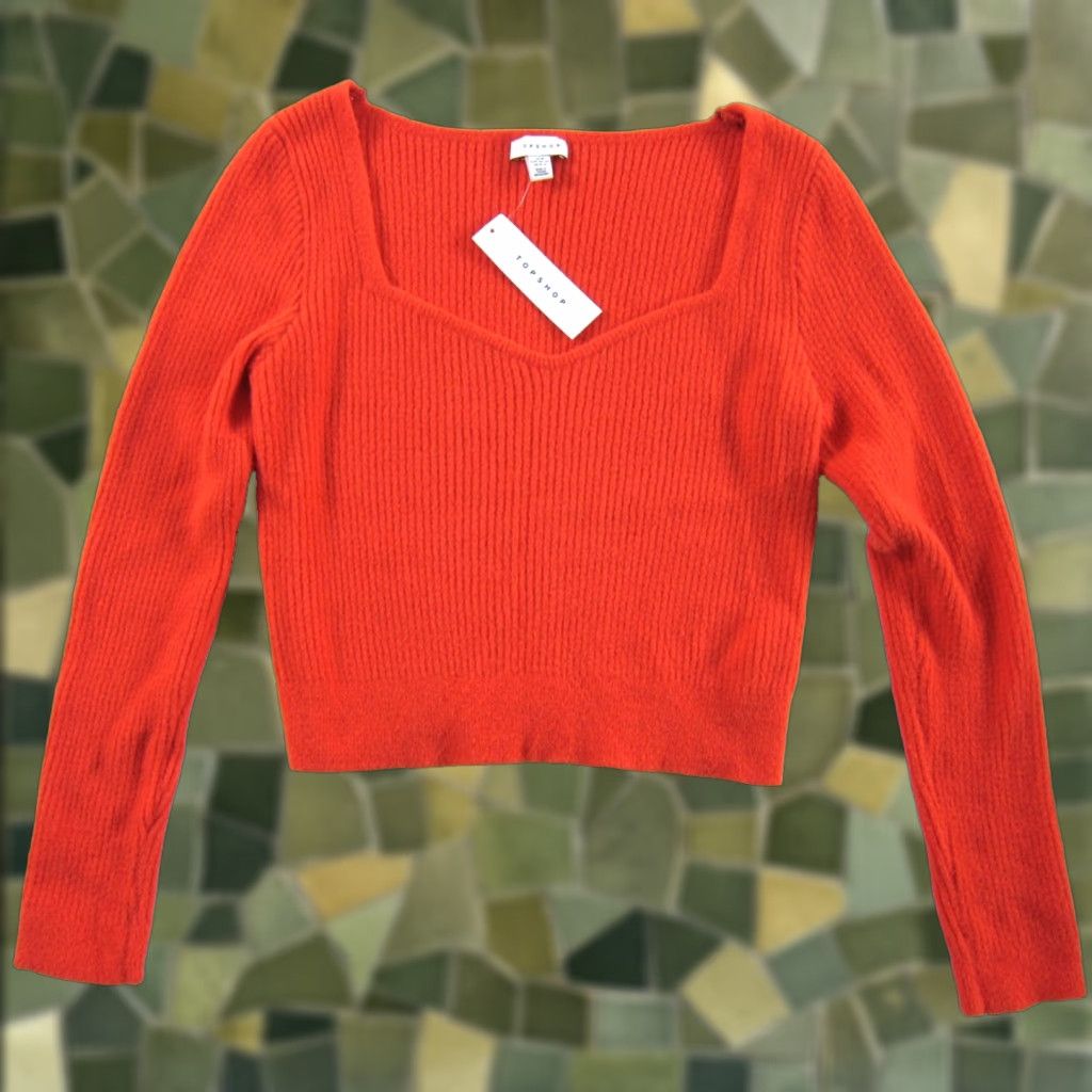 Topshop Topshop NWT Coral Orange Soft Stretch Scoop Neck Cropped Sweater 8-10 Slim Women Pullover Knit Casual Size M / US 6-8 / IT 42-44 - 1 Thumbnail