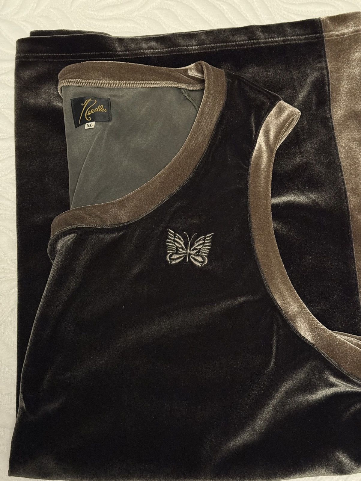 Needles Needles Logo Embroidered Two Tone Velour Tank Top Green Size US XL / EU 56 / 4 - 6 Thumbnail