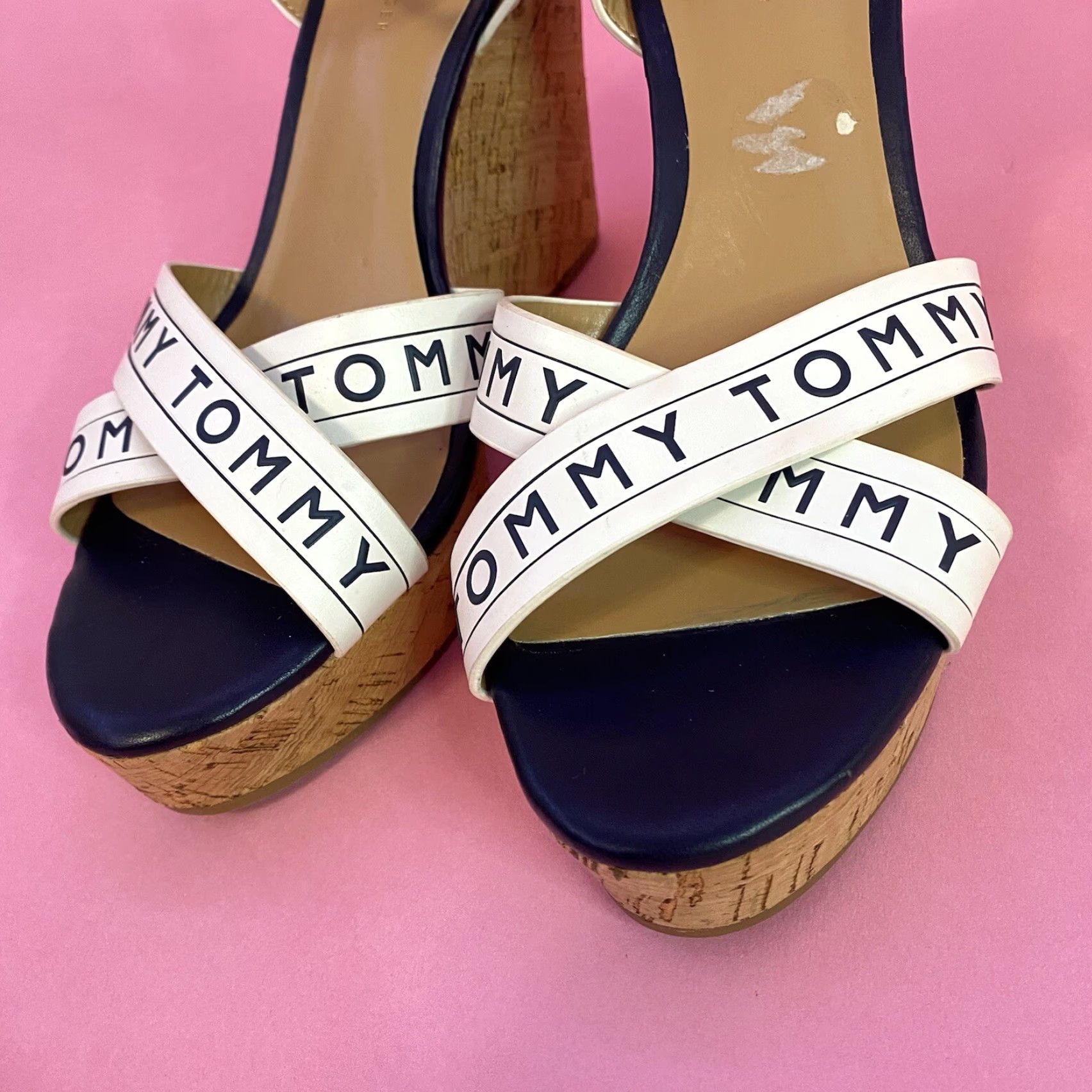 Tommy Hilfiger Tommy Hilfiger Women's Sandal Strappy Wedge Spell Out 4.5” TWKRESHA-C Size 9 M Size US 7 / IT 37 - 3 Thumbnail