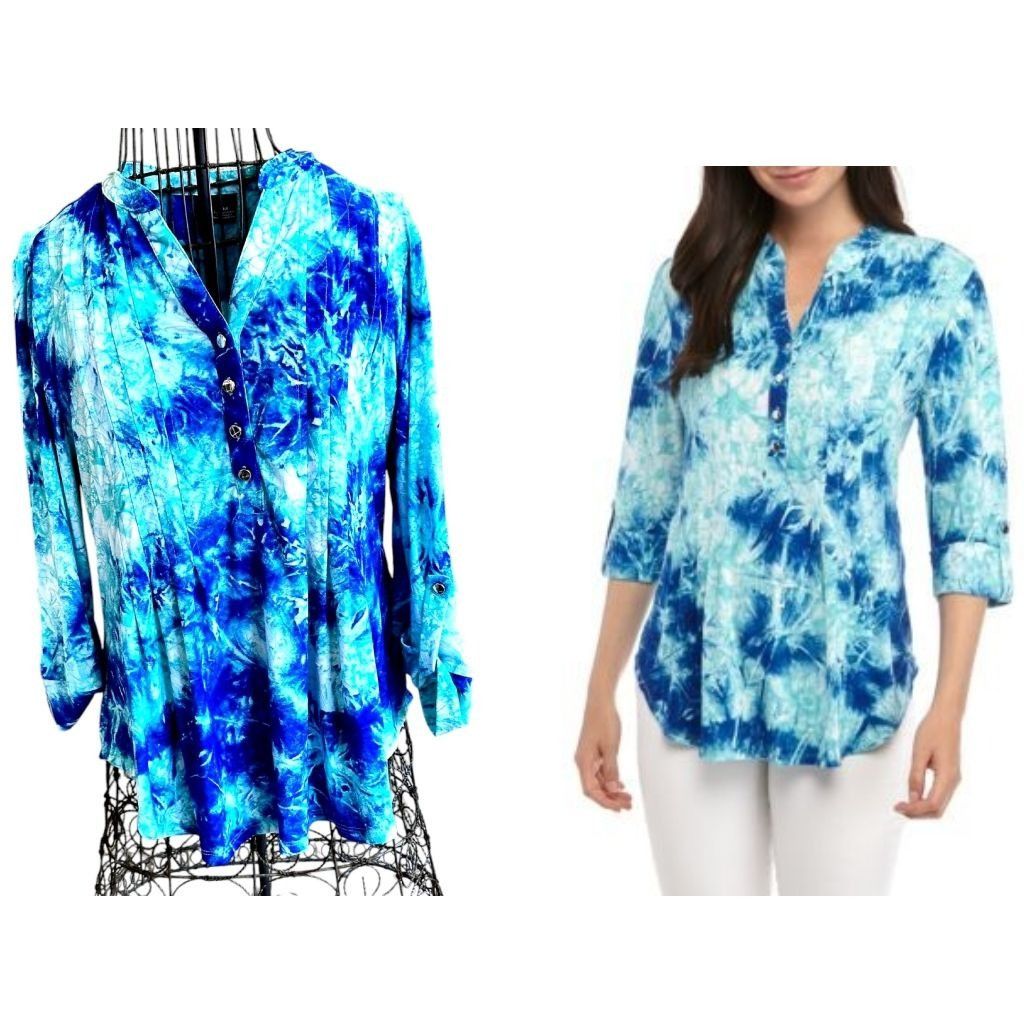 Other New Directions Tunic Top Petite Medium Blue Tie Dye Roll Size M / US 6-8 / IT 42-44 - 1 Thumbnail