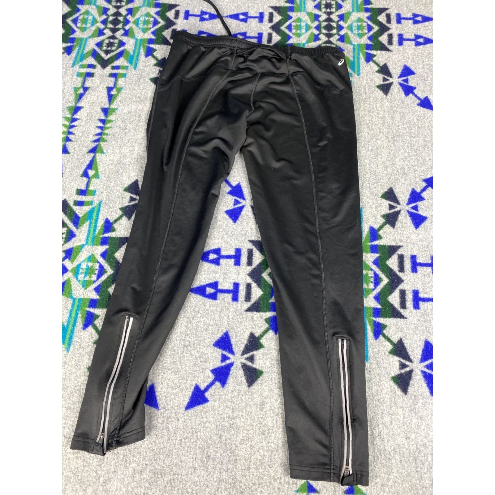 Asics ASICS Running Pants Mens L Black Reflective Ankle Zip Butt Pocket Spandex Tight Size US 33 - 4 Thumbnail