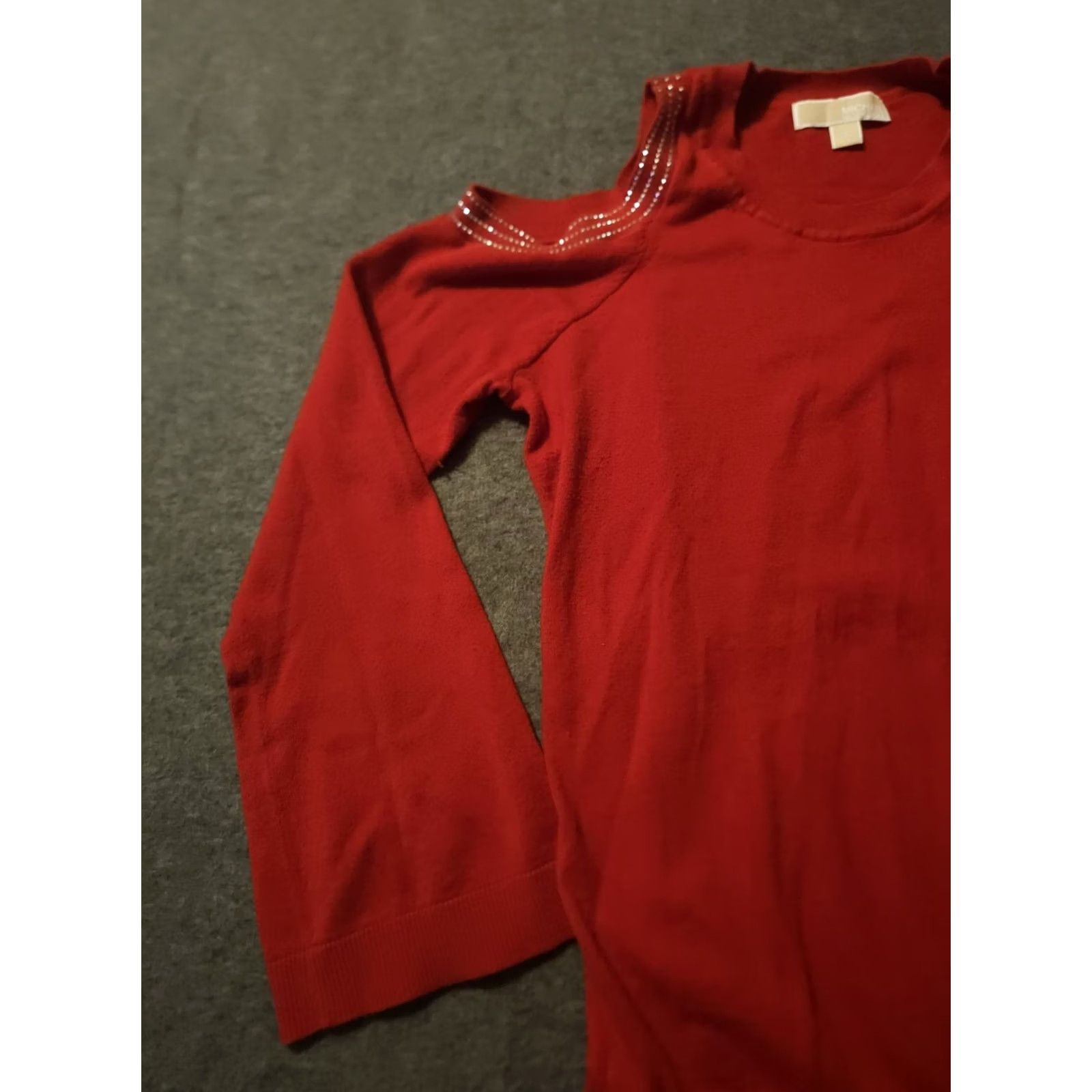 Michael Kors Michael Kors Sweater Women's L Red Long Sleeve Crew Neck Lightweight Polyester Knit Rhinestone Logo Pullover Size L / US 10 / IT 46 - 5 Thumbnail