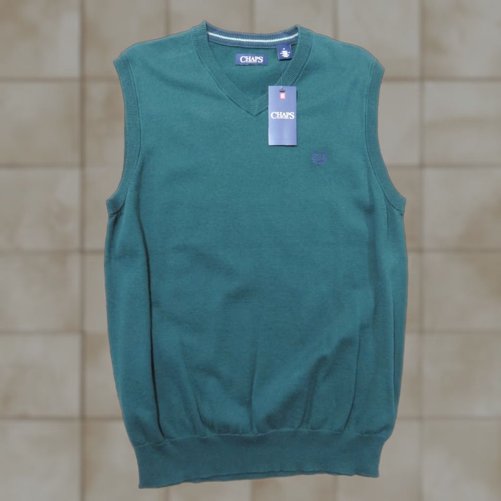Chaps VINTAGE? NWT Chaps V-Neck Cotton Mens M Medium Green Sweater Vest Golf Size US M / EU 48-50 / 2 - 1 Thumbnail
