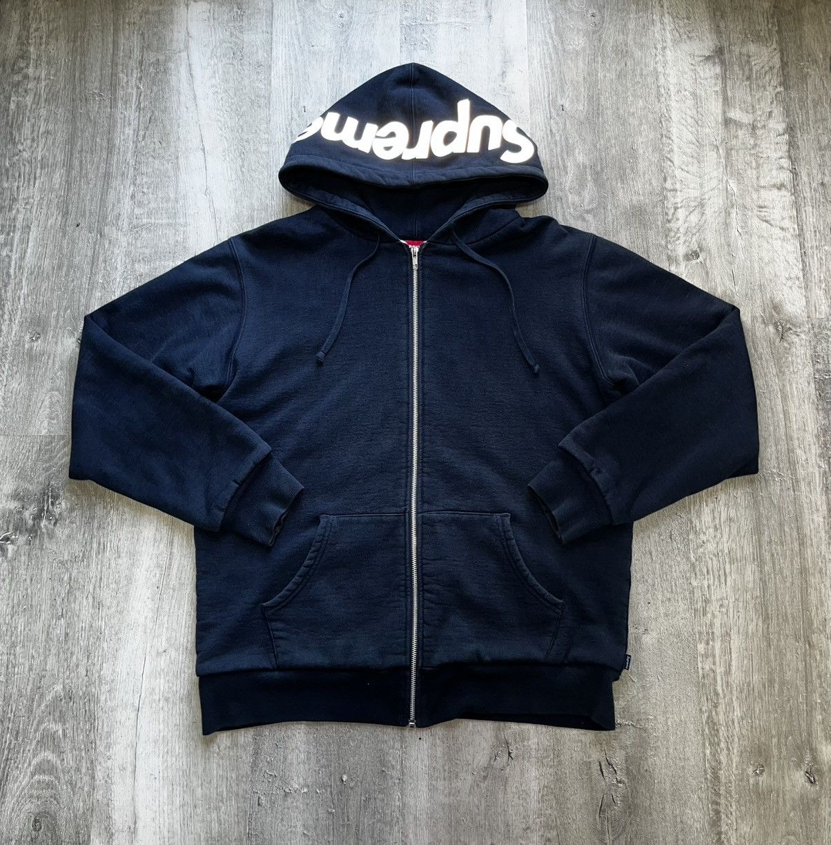 トップス Supreme 3MReflective Logo Thermal Zip UP Supreme Supreme 3M Reflective Logo Thermal Zip Up Hoodie in Navy