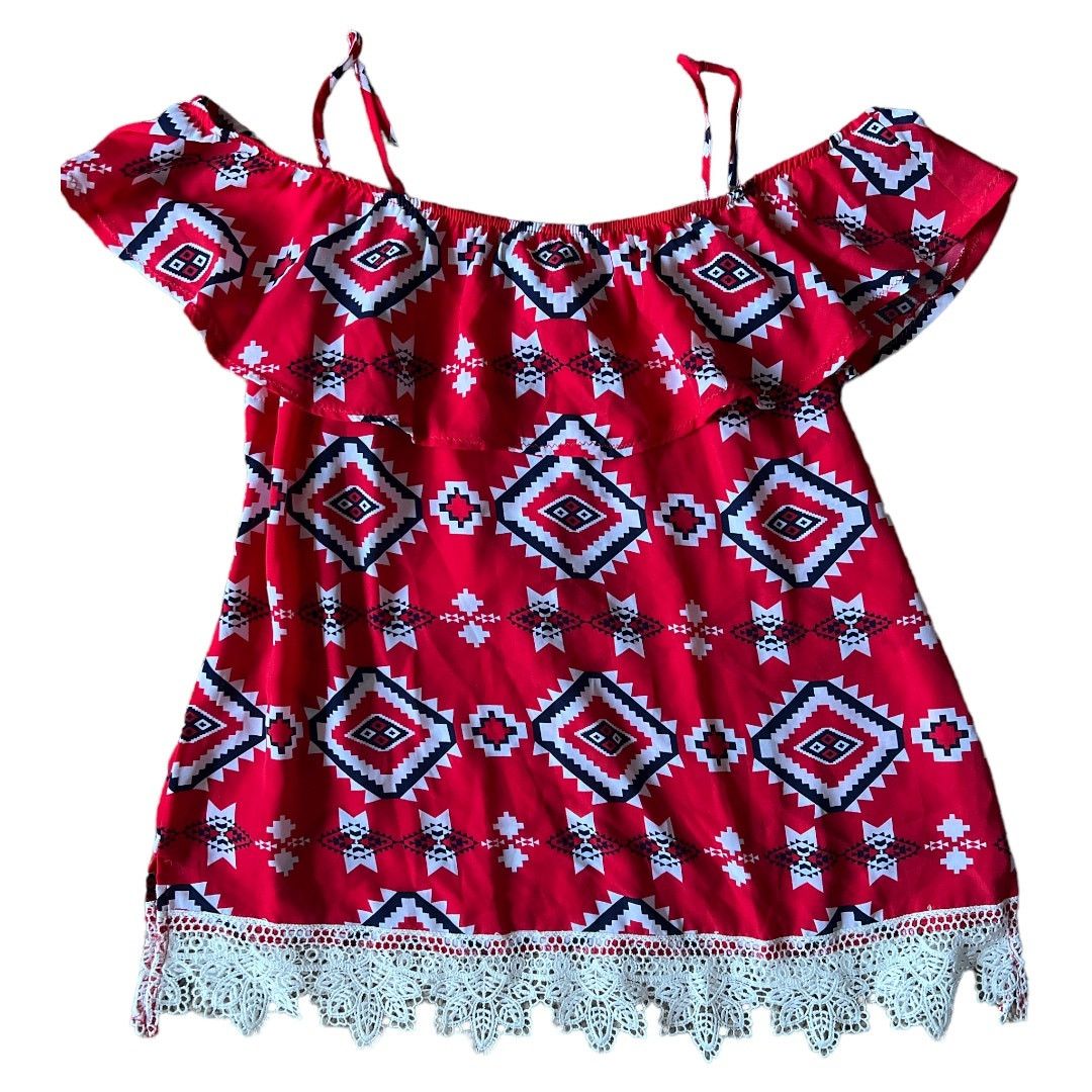 Other Red Printed Cold Shoulder Women Top, M Size M / US 6-8 / IT 42-44 - 2 Thumbnail