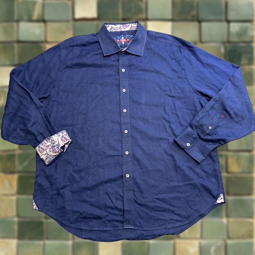 Robert Graham Robert Graham Men's Button-Up Dress Shirt 3X Blue Jacquard Paisley Classic Fit Long Sleeve Shirt 3XL Men's Big & Tall Size 48R - 1 Thumbnail