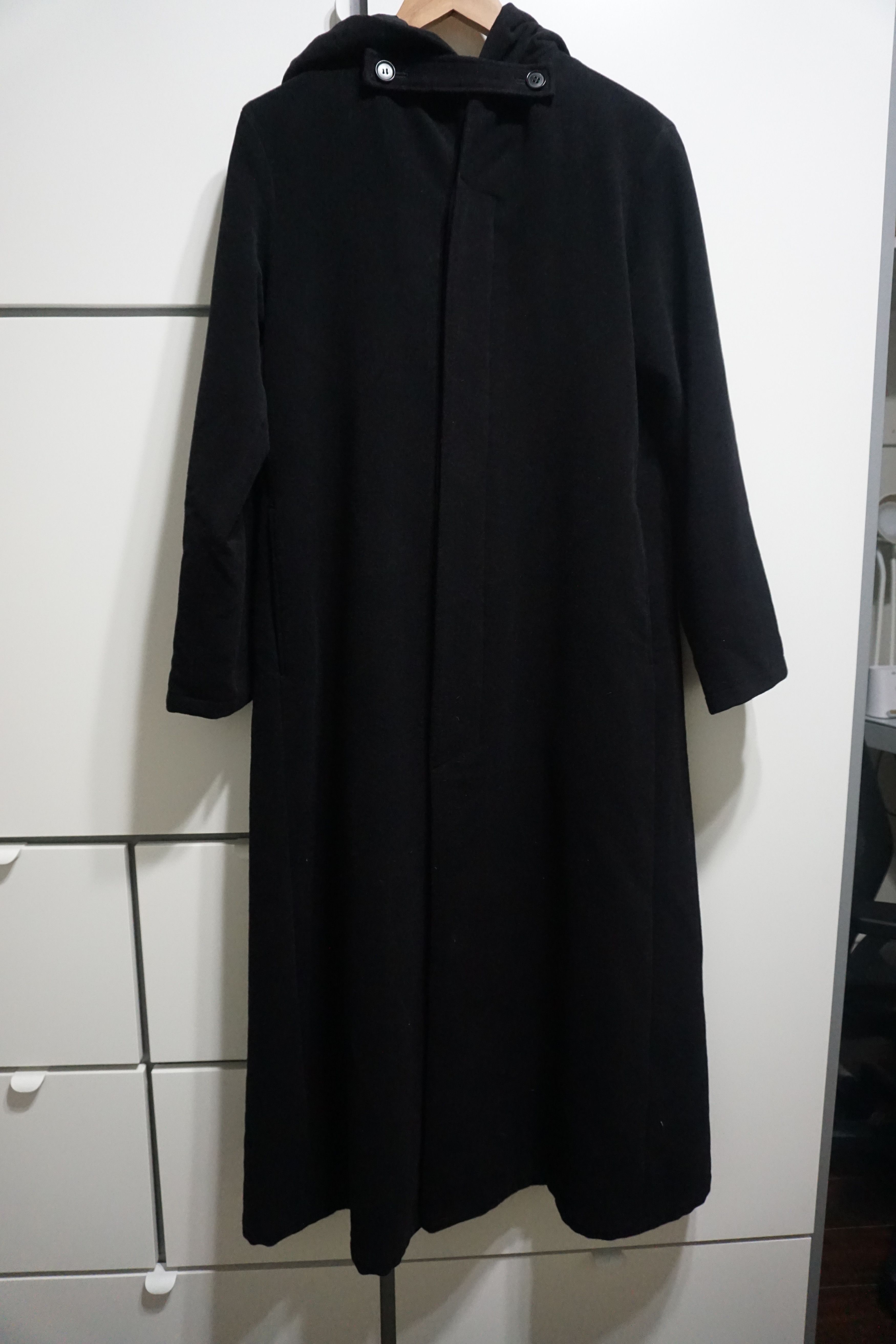 image of Yohji Yamamoto Y's Hooded Wool Coat in Black, Men's (Size Large)