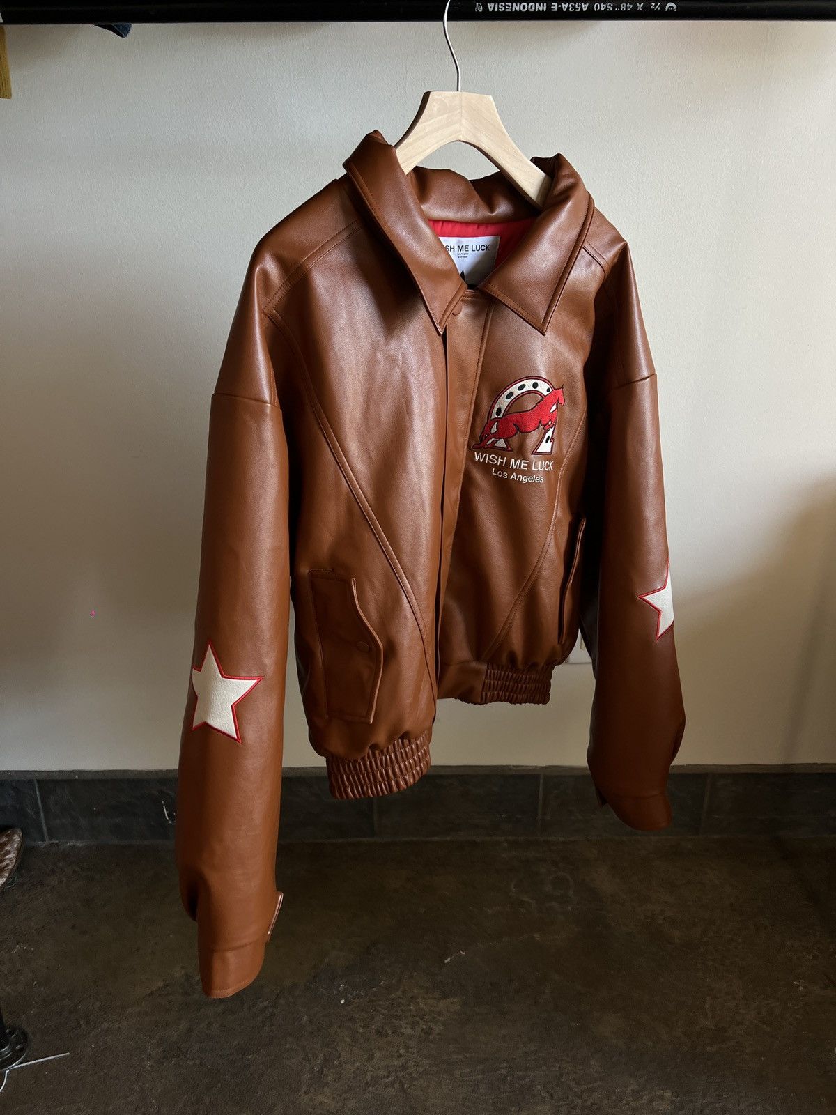 image of Wish&me Luck Wish Me Luck Leather Bomber in Brown, Men's (Size Large)