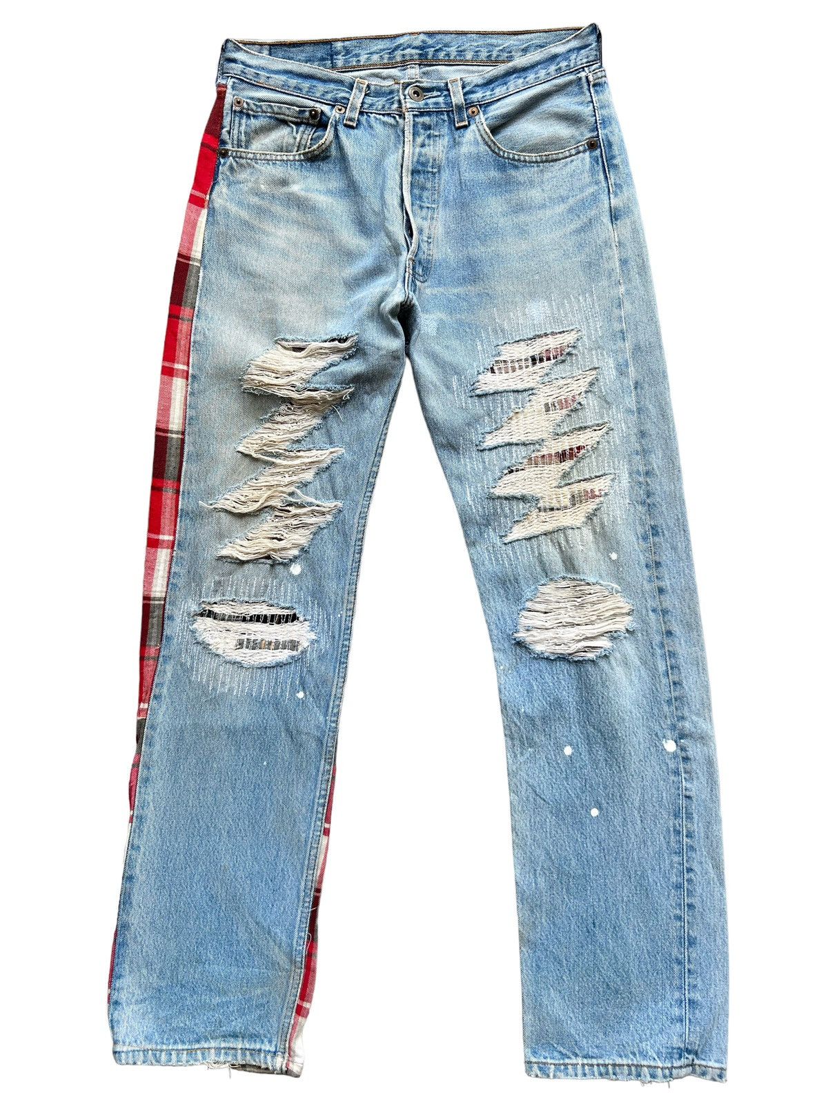 Seditionaries 🔥Japanese Brand Patchwork Ripped Checkered Plaid Denim Jeans Size US 31 - 2 Thumbnail