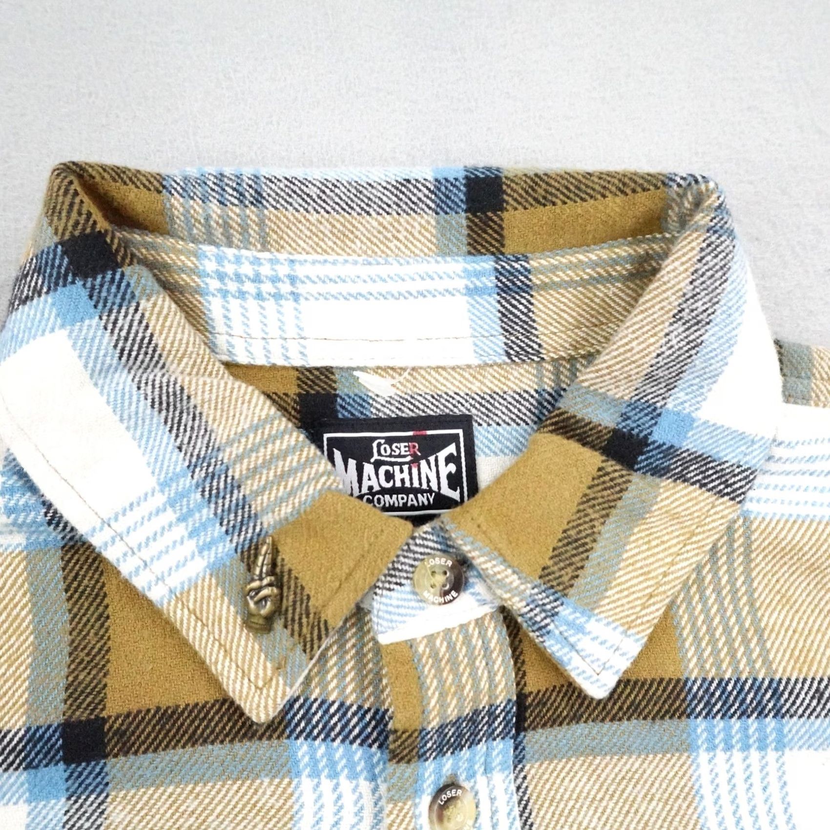 Vintage Loser Machine Shirt Mens Small Brown Blue Plaid Hidalgo Flannel Button Up NEW Size US S / EU 44-46 / 1 - 2 Thumbnail