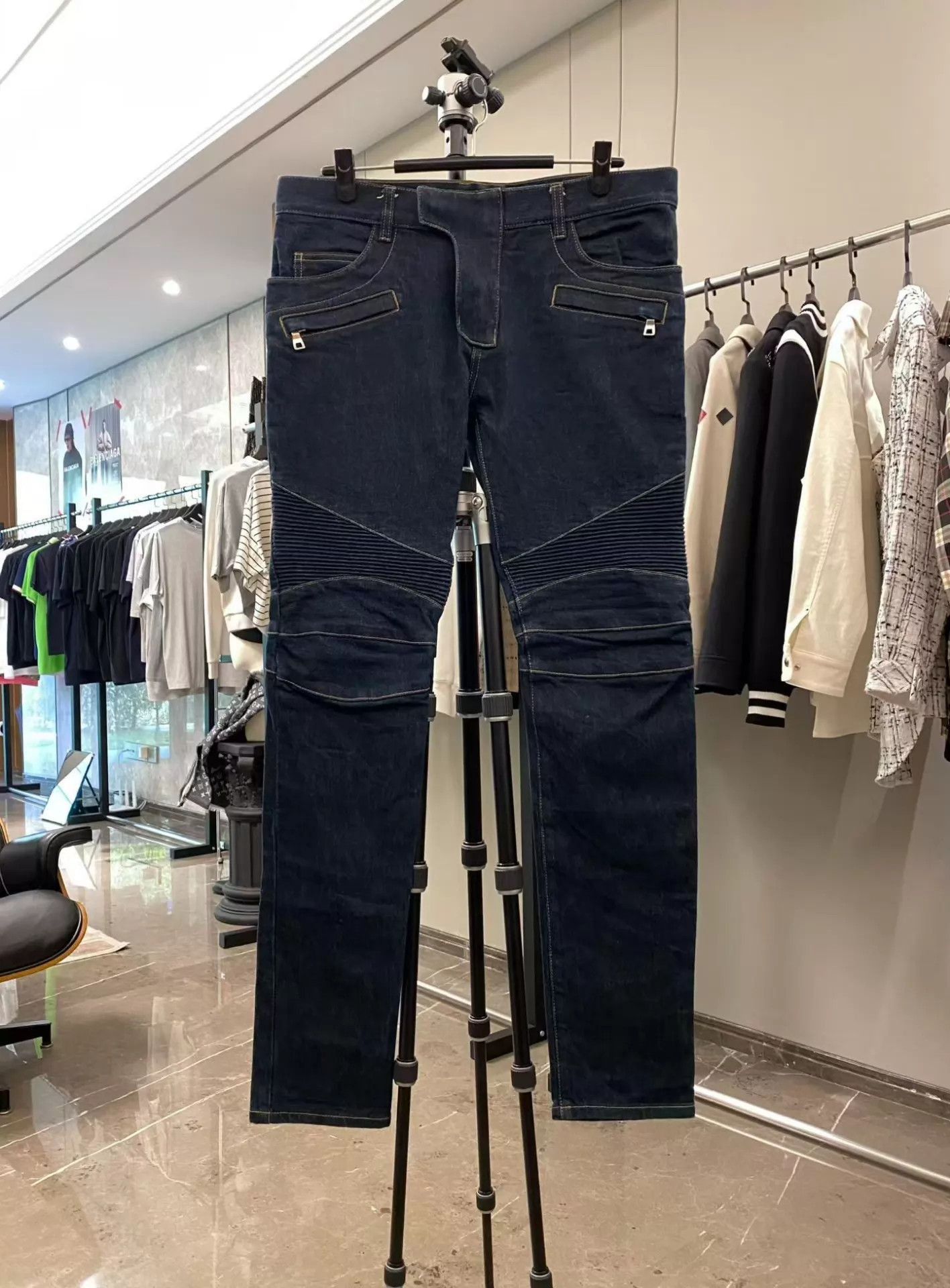 Balmain Blue Denim Moto-Style Jeans Size US 32 / EU 48 - 1 Thumbnail
