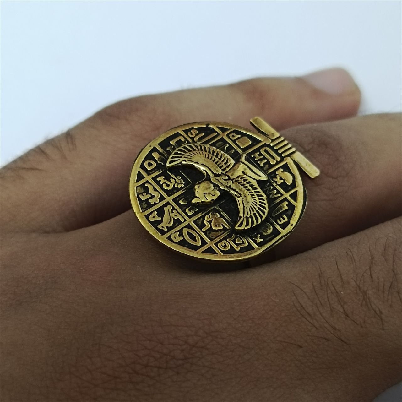Handmade Ancient Egyptian ring, copper hieroglyphs, Pharaonic style Size ONE SIZE - 5 Thumbnail