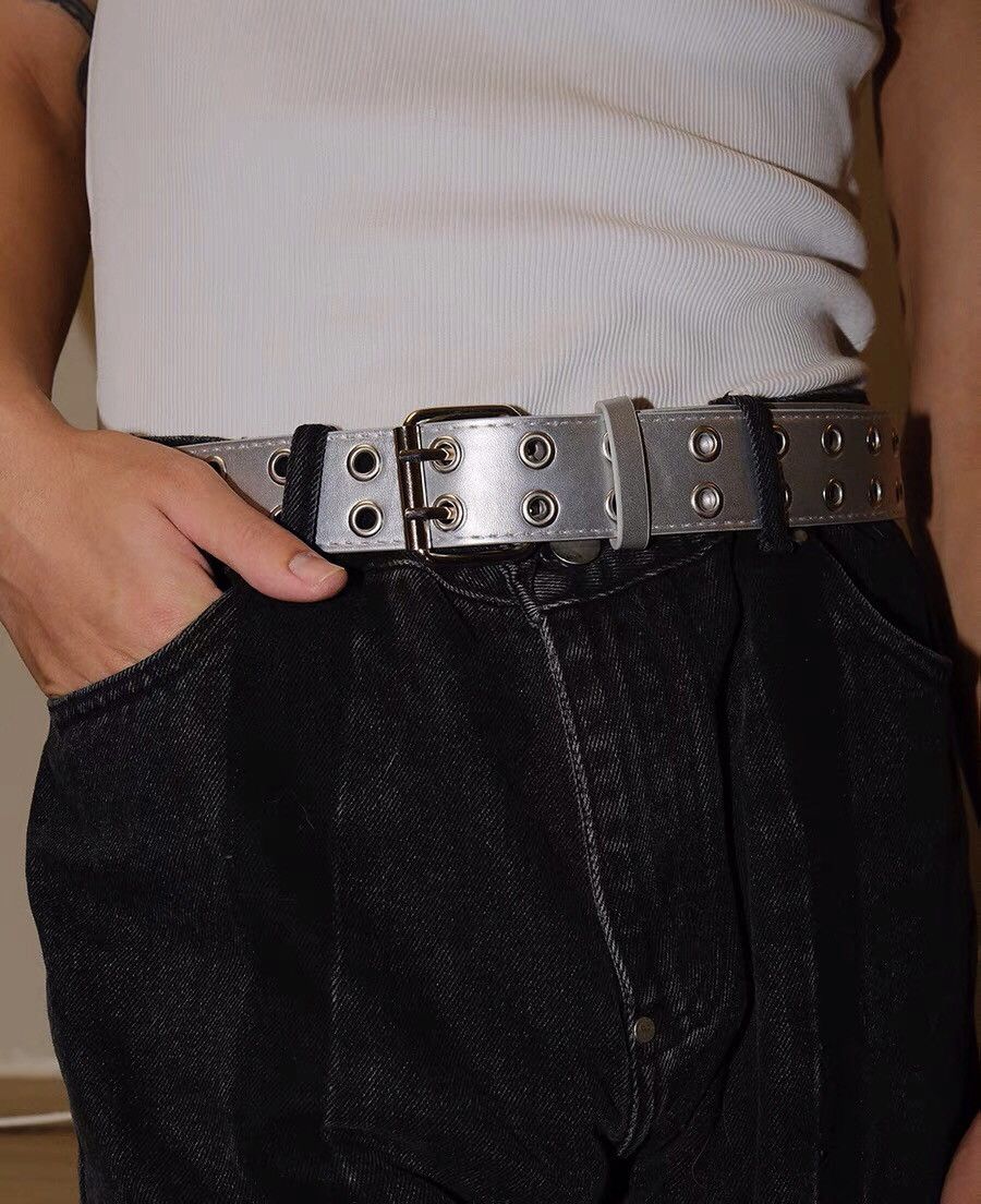 Japanese Brand × Vintage Outdoor y2k punk metallic pu leather double eyelet belt Size ONE SIZE - 4 Thumbnail