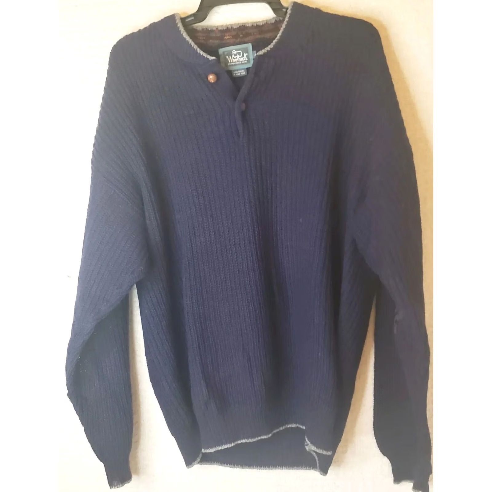 Vintage Woolrich Sweater Wool Men's L Henley Collar Leather Button Long Sleeve Blue Fall Winter Size US L / EU 52-54 / 3 - 2 Thumbnail
