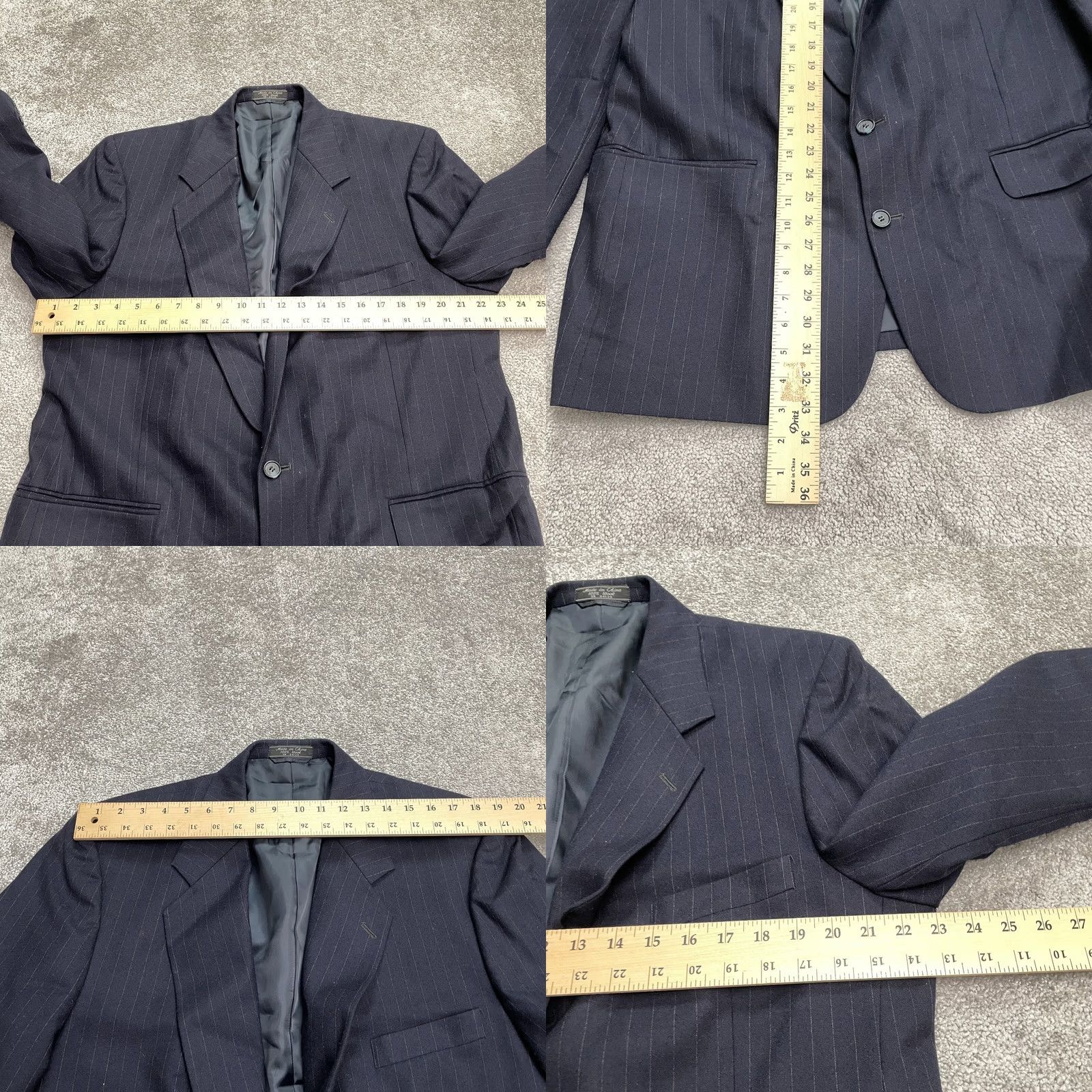 Hardy Amies Hardy Amies Blazer Jacket Mens 46R Navy Blue Striped Wool One-Button Notch Lapel Mid-Length Vintage No Size 46R - 9 Thumbnail