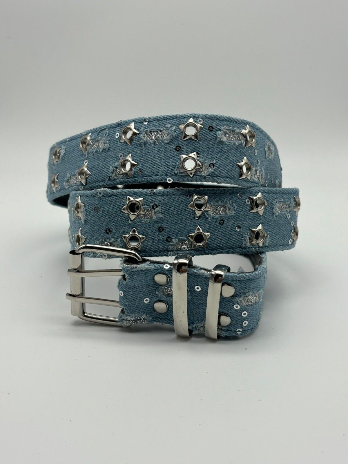 Pre-owned Vintage B8 - Star Rivet Belt (distressed Denim) In Blue