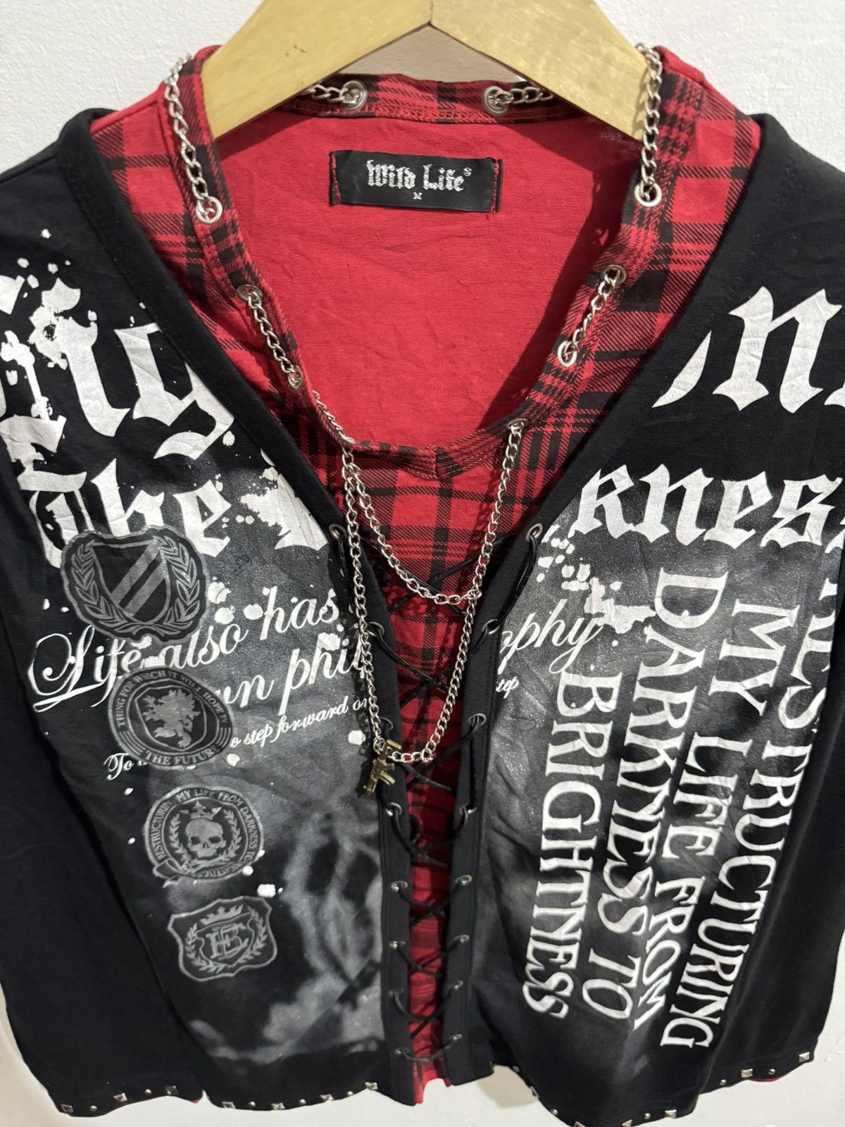 Japanese Brand Y2K WILD LIFE LACED STUDDED DOUBLE LAYER LONGSLEEVE Size US M / EU 48-50 / 2 - 4 Thumbnail