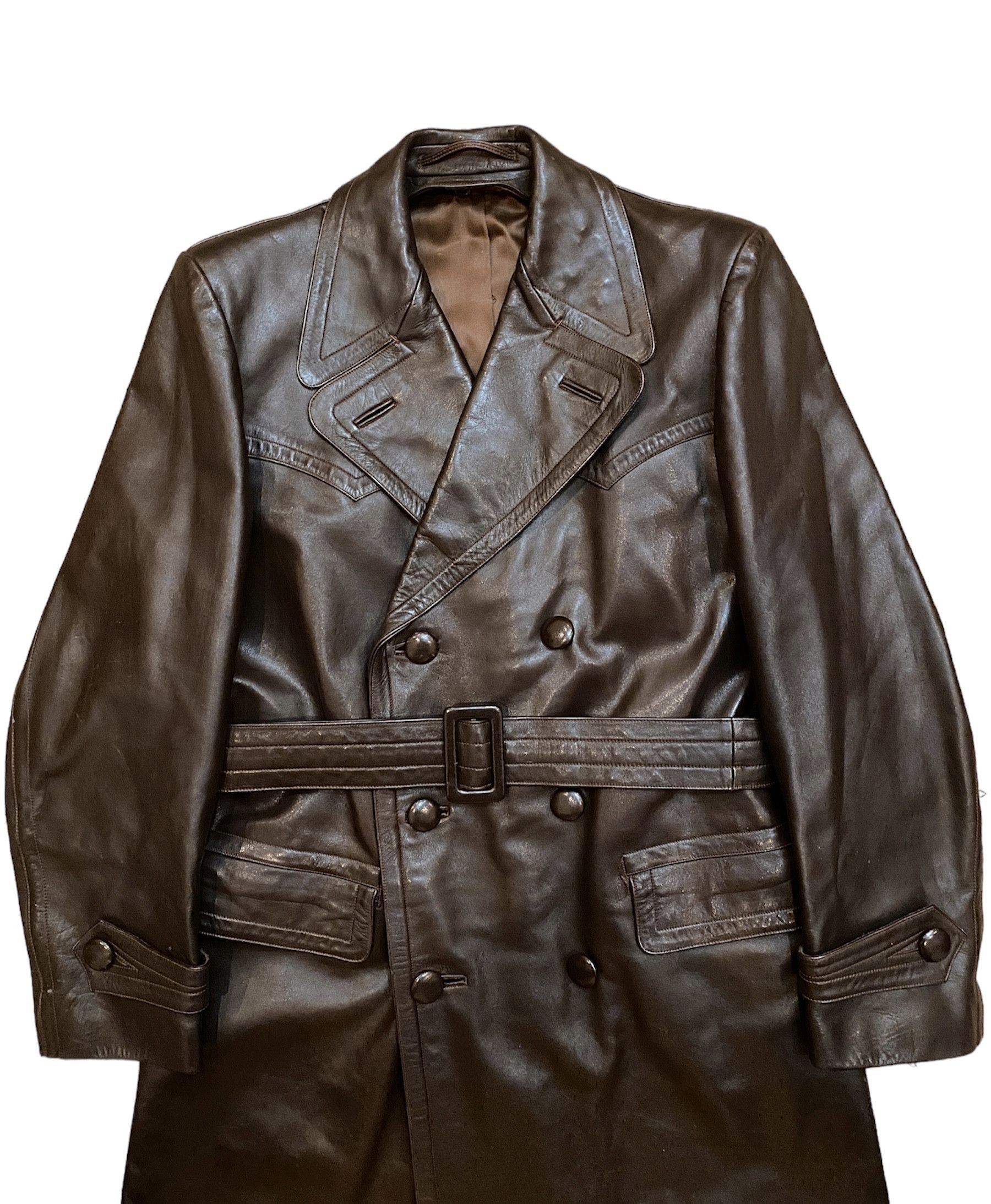 Vintage Retro Military WW2 German Luftwaffe Motorcycle Leather Coat Size US L / EU 52-54 / 3 - 5 Thumbnail