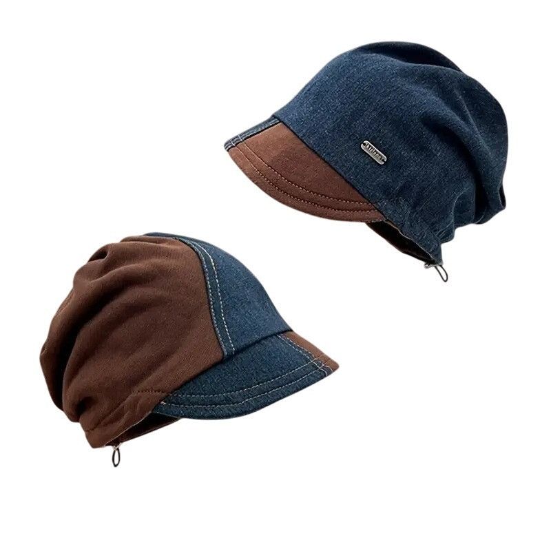 Other Denim Patchwork Small Brim Drawstring Beanie Hat for Women Size ONE SIZE - 2 Thumbnail