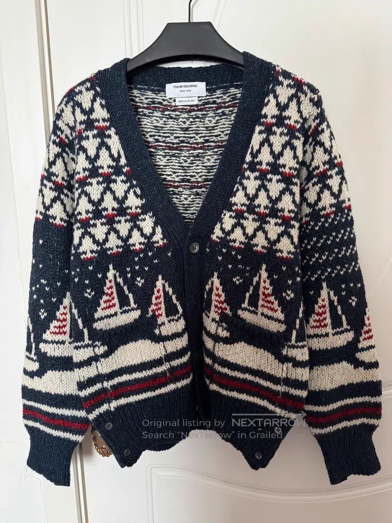 Thom Browne Thom Browne Sailing Pattern Wool Knit Cardigan Size US XS / EU 42 / 0 - 1 Thumbnail