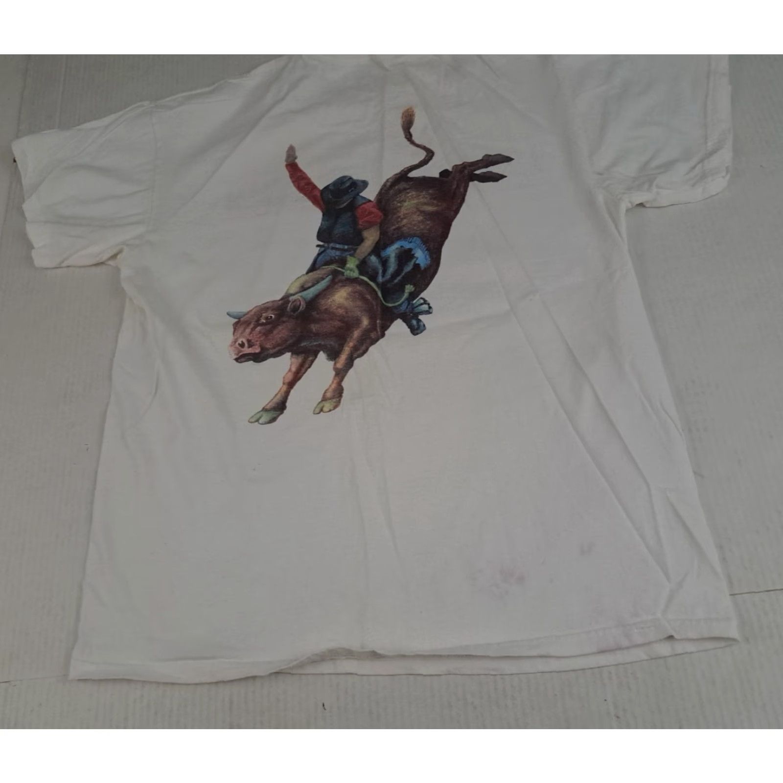 Delta VINTAGE Bull Durham Bulldogger Bull Wrestler T-Shirt Delta Large White Cotton Crew Neck Short Sleeve Men Rodeo 1990s Canvas Logo Size US L / EU 52-54 / 3 - 8 Thumbnail