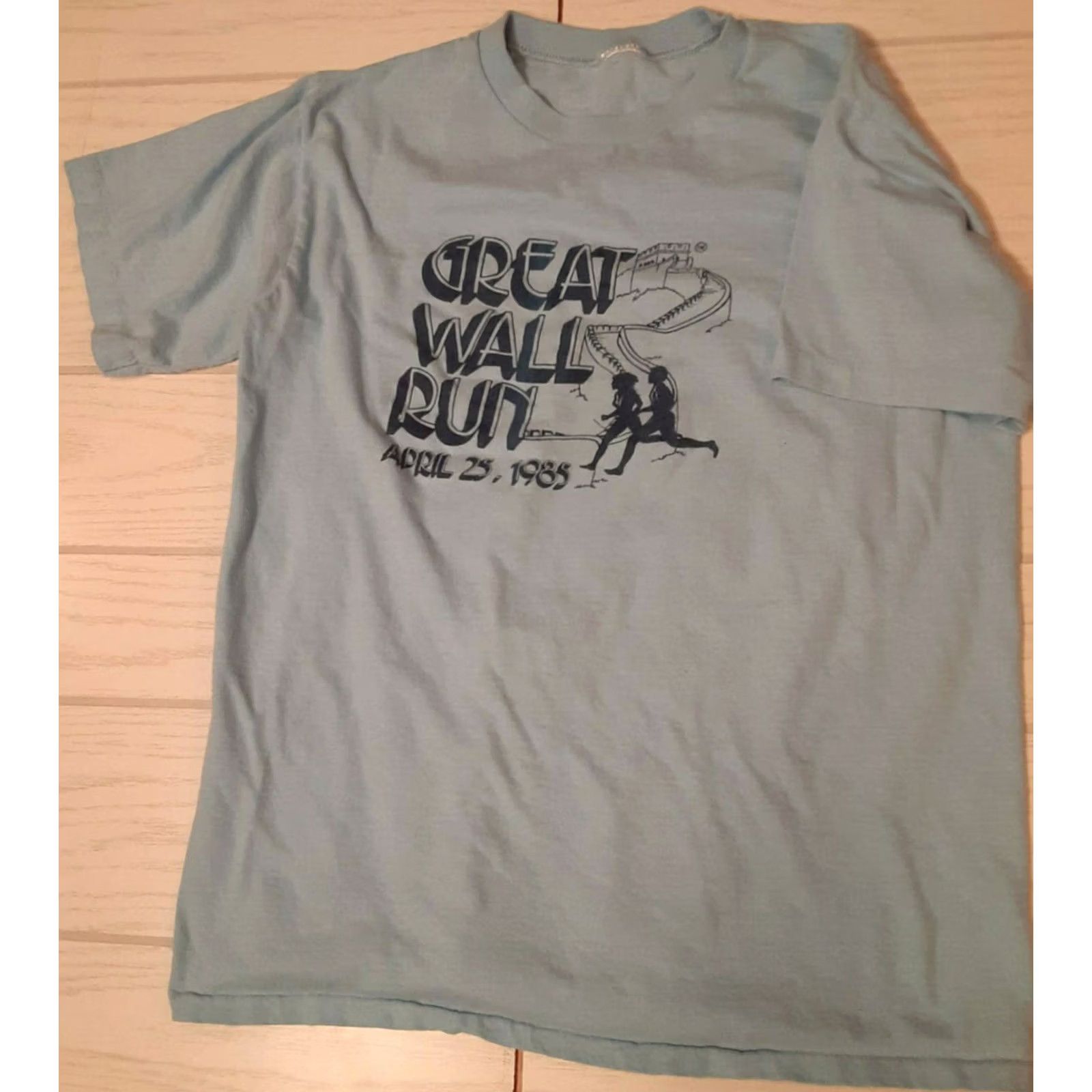 Greats VINTAGE Great Wall Run T-Shirt Blue S 80s Mens Short Sleeve 1985 July 25 Graphic Single Stitch Size US S / EU 44-46 / 1 - 4 Thumbnail