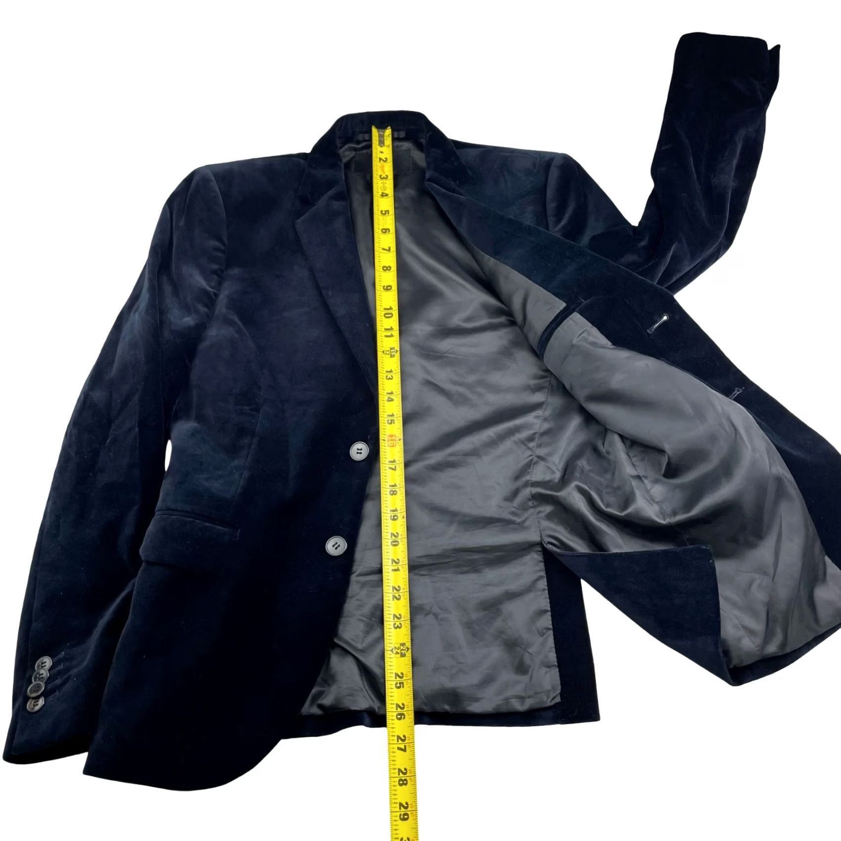 H&M H&M Men’s Velvet/Velour Blazer Navy Blue 100% Cotton Slim Two-Button 34R US Blazer Jacket Mens Vintage: No Size 34R - 7 Thumbnail