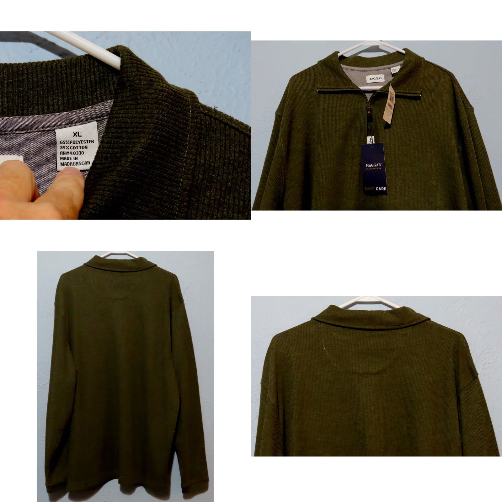 Haggar Haggar Polo Shirt XL Men Dark Green Knit 1/4 Zip Easy Care NWT Solid Rib Long Sleeve Casual Pullover Cotton Blend Ultra Soft Regular Fit Size US XL / EU 56 / 4 - 8 Thumbnail
