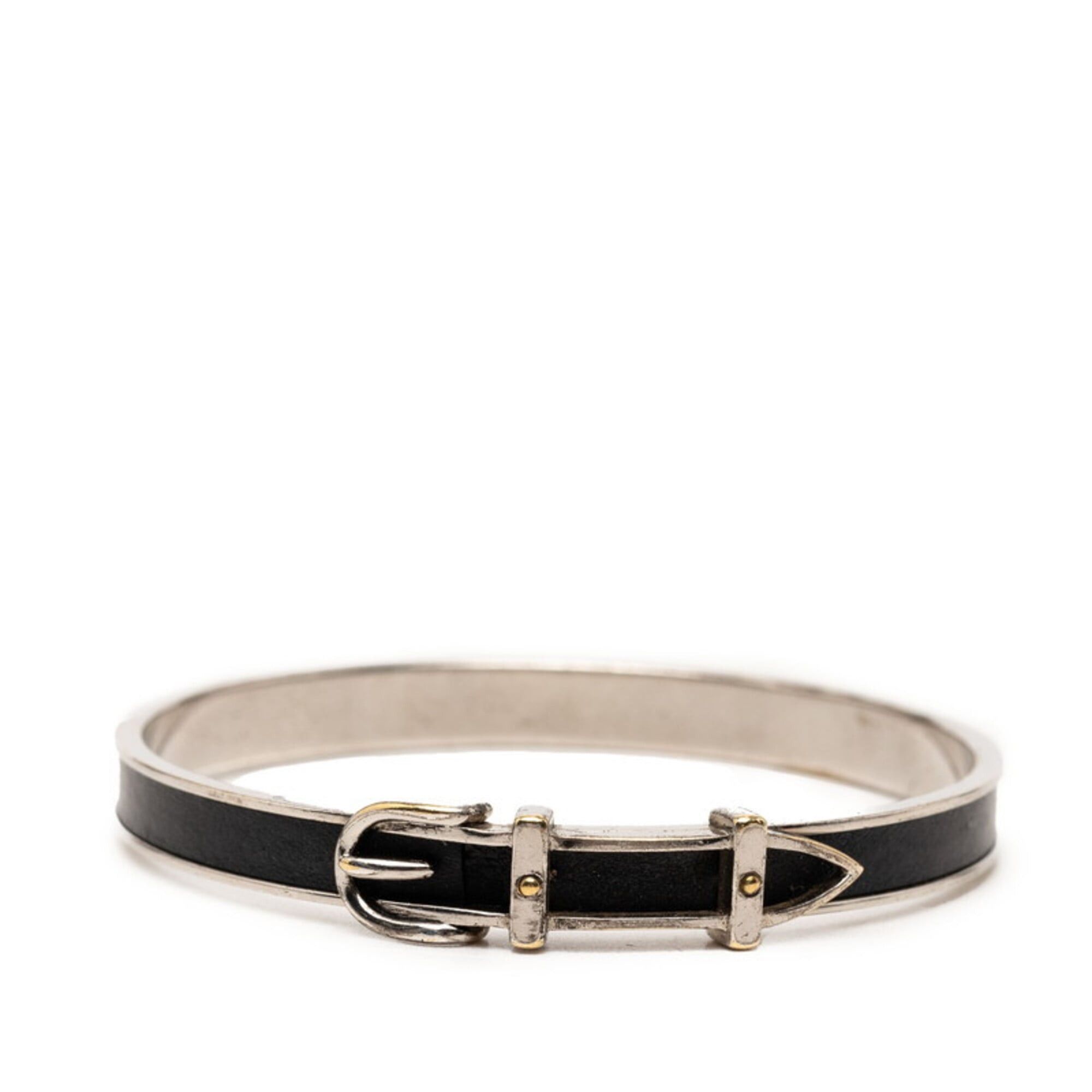 Hermes Hermes Belt Motif Bangle, Silver, Black Metal, Leather, Women's Size ONE SIZE - 1 Thumbnail