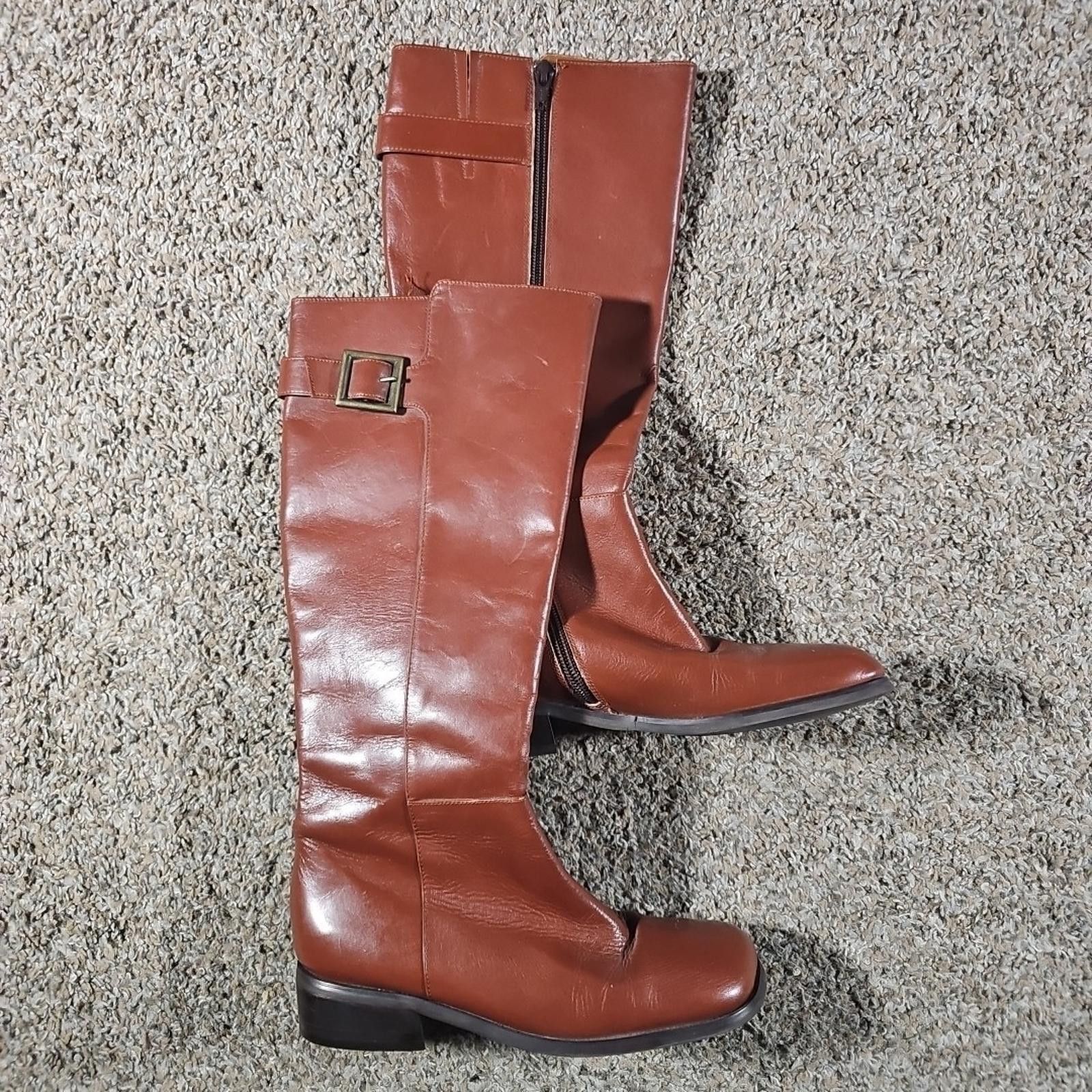 The Unbranded Brand Brown Genuine Leather Side Zip Boots 6M Size US 6 / IT 36 - 2 Thumbnail
