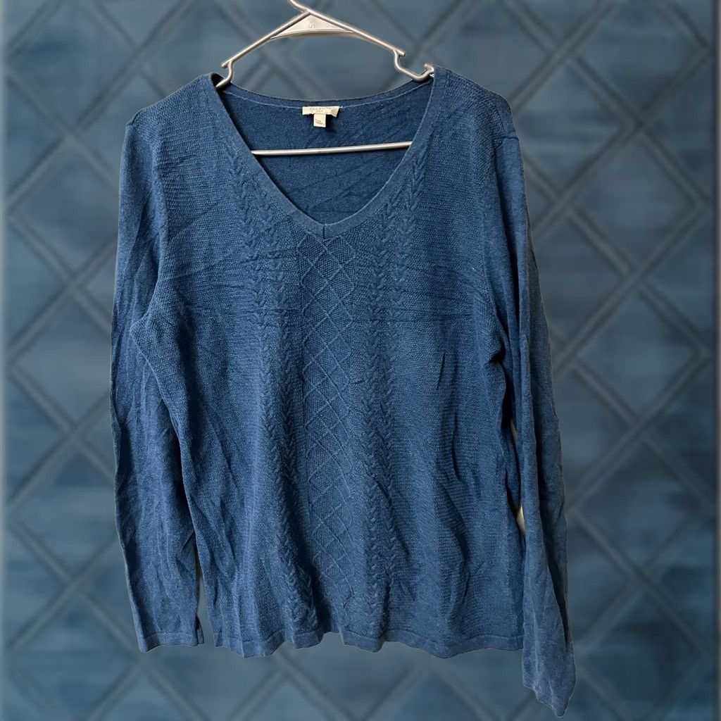 Talbots Talbots Sweater Medium Blue Cotton V Neck Pullover Long Sleeve Women's Size M / US 6-8 / IT 42-44 - 1 Thumbnail