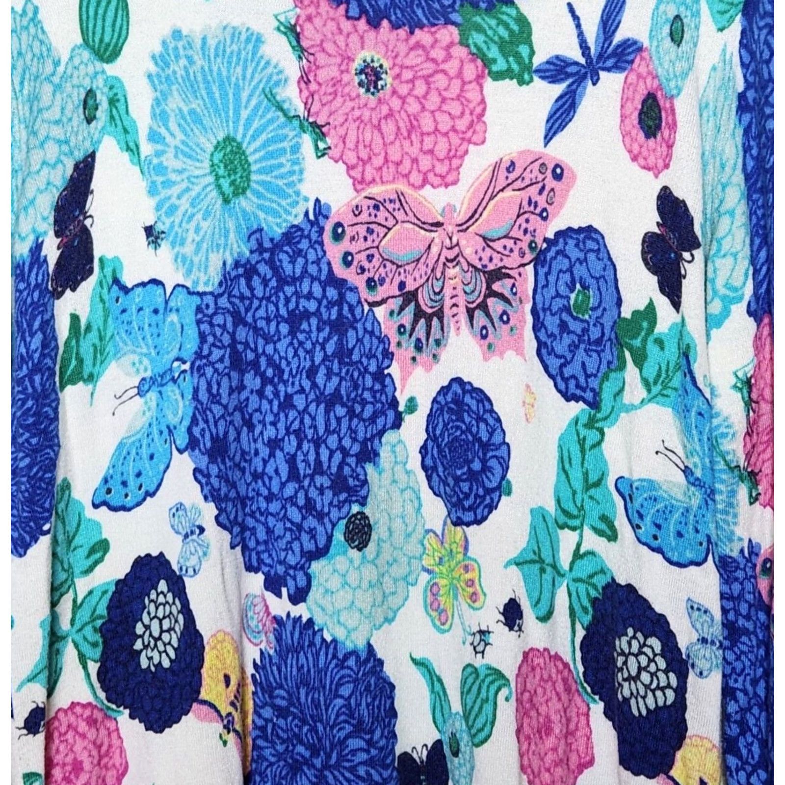 Talbots Talbots Womens Sweater 3/4 Sleeve Floral Butterfly Cotton Blend Knit Button Back M Multicolor Womens Size M / US 6-8 / IT 42-44 - 3 Thumbnail