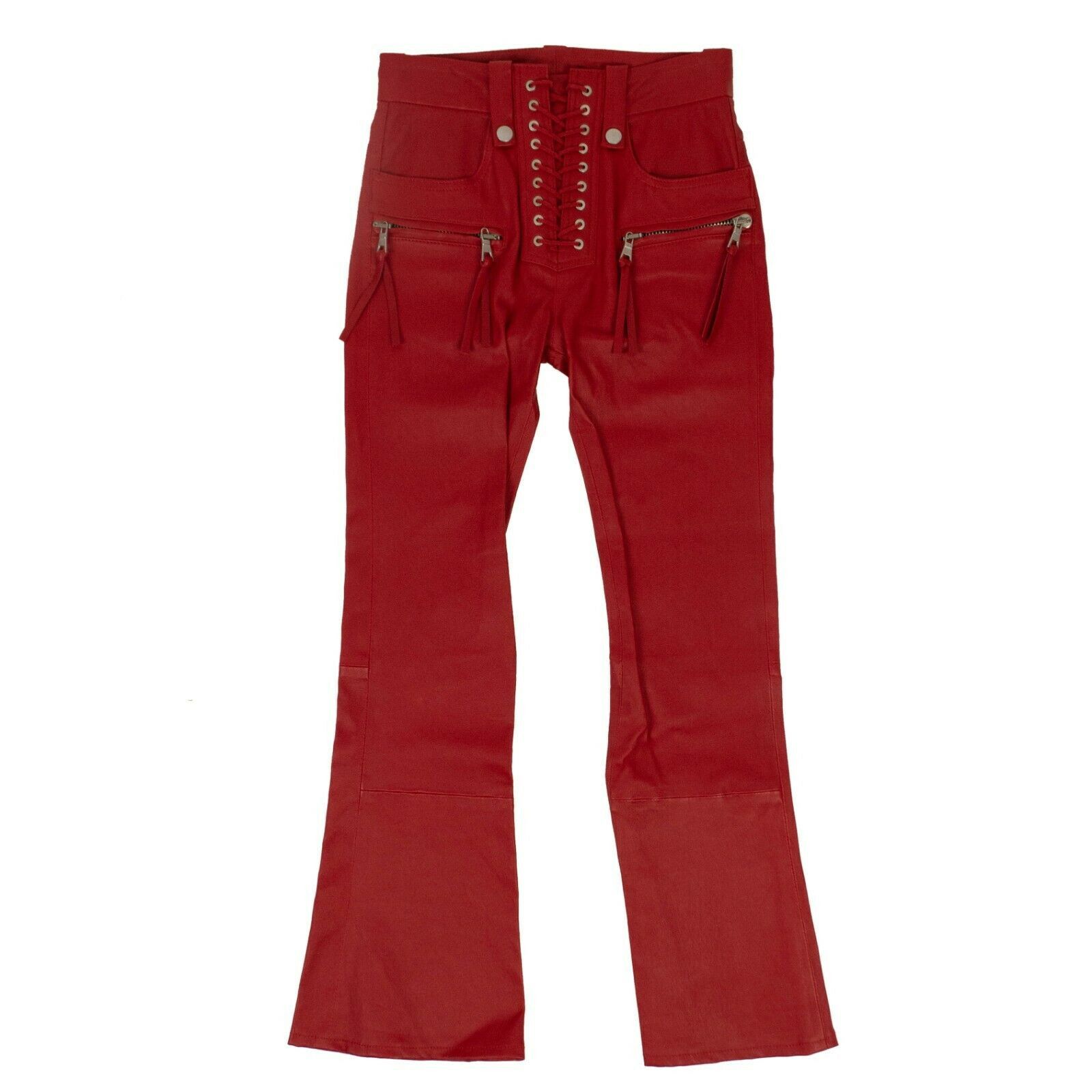 image of Unravel Project Red Leather Cropped Plonge Lace-Up Pants Size 26, Women's