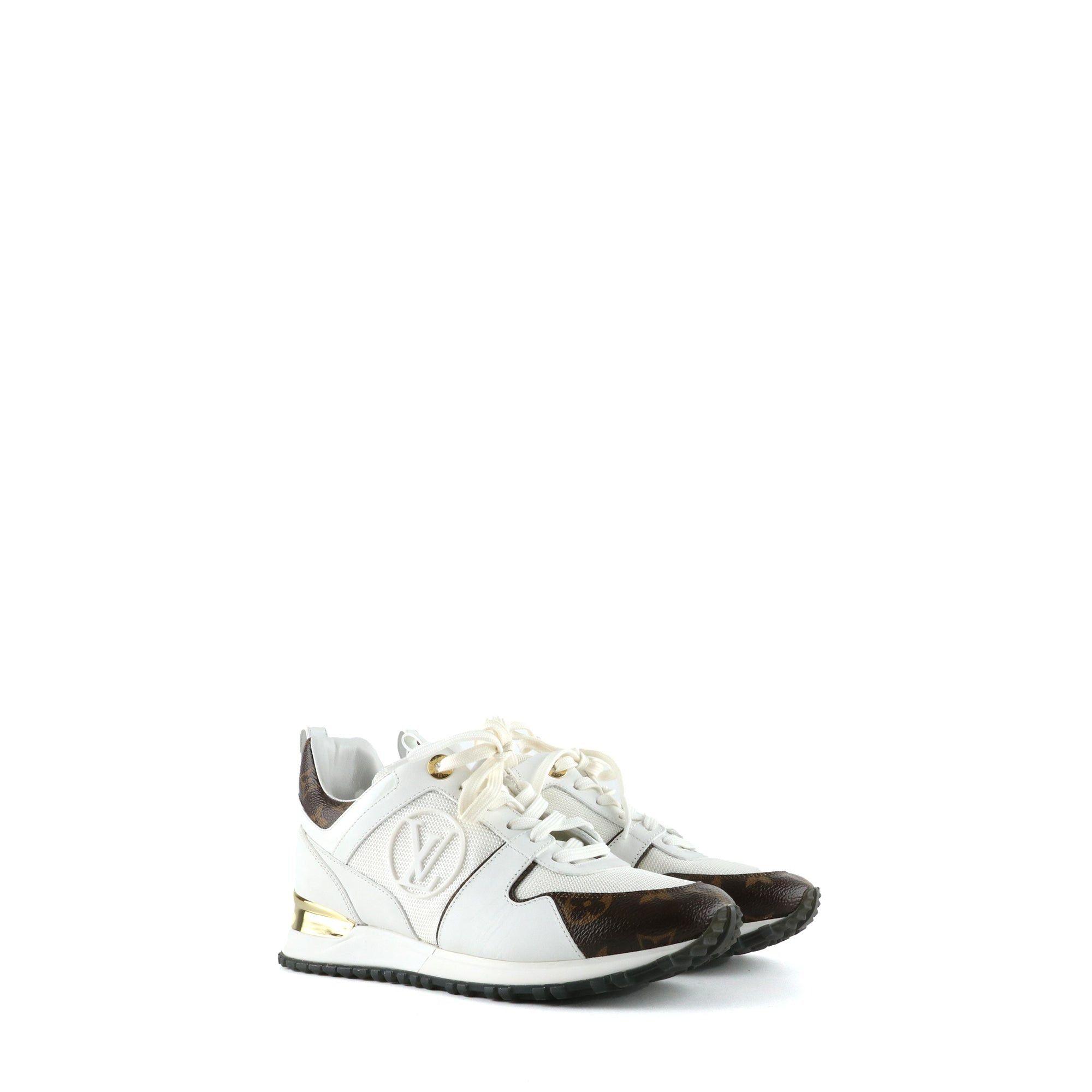 image of Louis Vuitton - Run Away Sneakers In Leather And Monogram Canvas (T37) in White, Women's (Size 6)