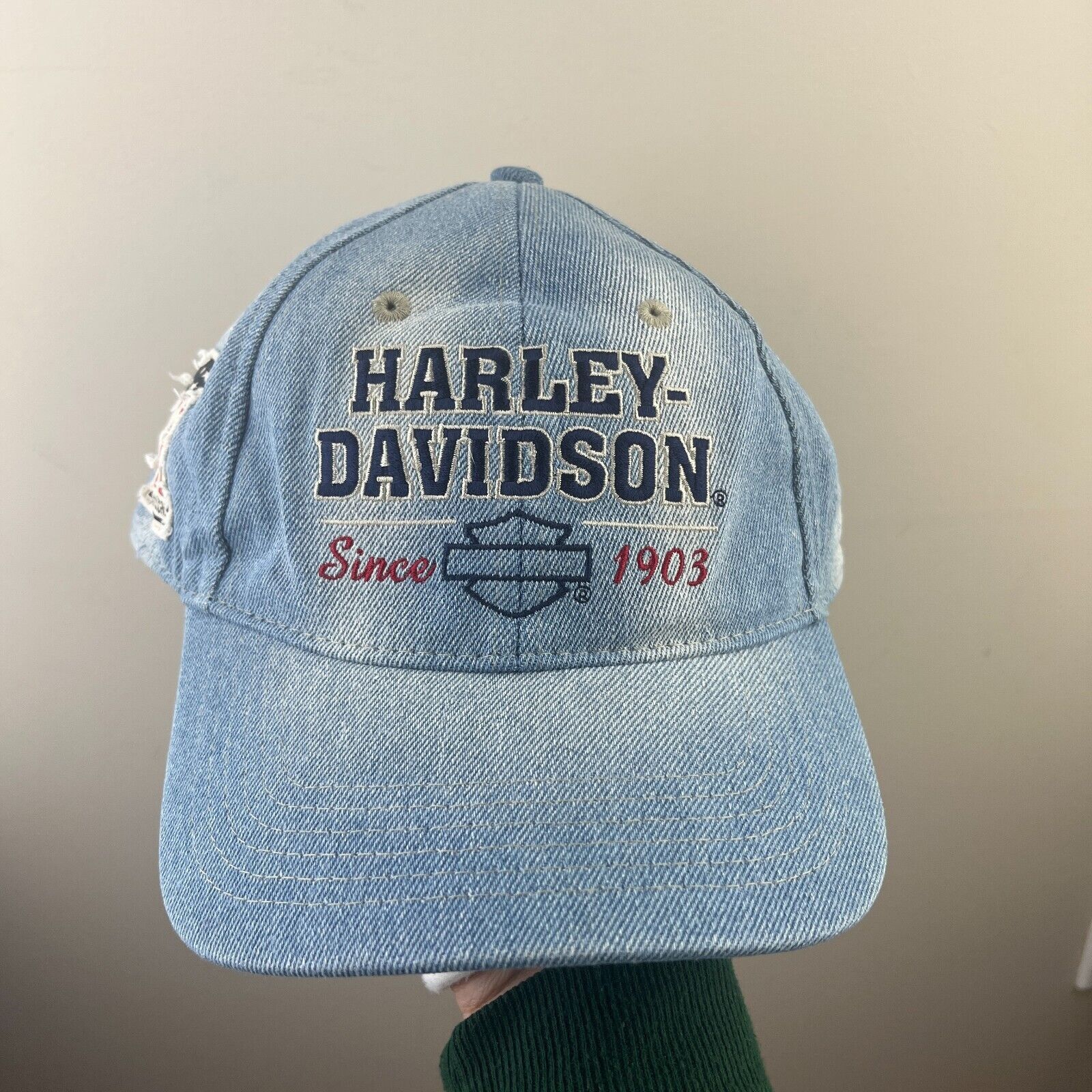 Vintage Vintage Harley Davidson Denim USA Strapback Hat Size ONE SIZE - 1 Thumbnail