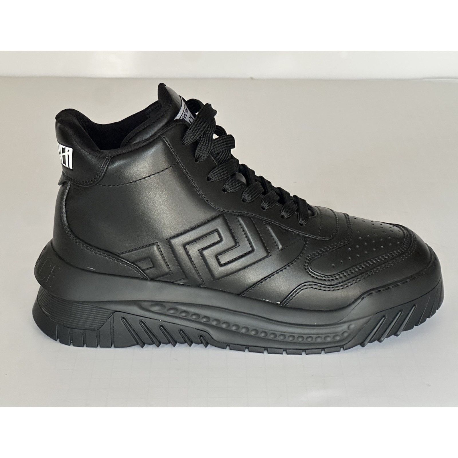 Versace Versace Greca Leather High Top Black Sneakers 12 US 1011349 Size US 12 / EU 45 - 1 Thumbnail