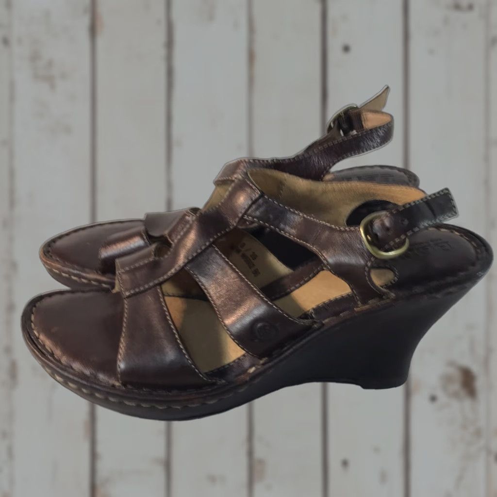 Born VINTAGE Børn Leather Wedge Sandals Womens Size 8 Open Toe Strappy Summer Casual Heel Shoes Size US 8 / IT 38 - 1 Thumbnail