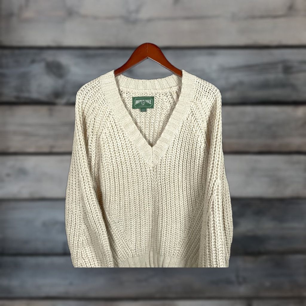 American Eagle Outfitters American Eagle Outfitters Sweater Adult Medium Beige V-Neck Chunky Knit Midweight Size US M / EU 48-50 / 2 - 1 Thumbnail
