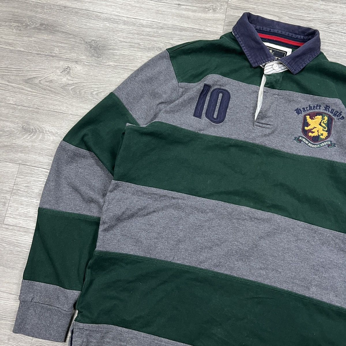 Hackett Hackett London Striped Rugby Polo Shirt Grey/Green Men’s szL Size US L / EU 52-54 / 3 - 2 Thumbnail