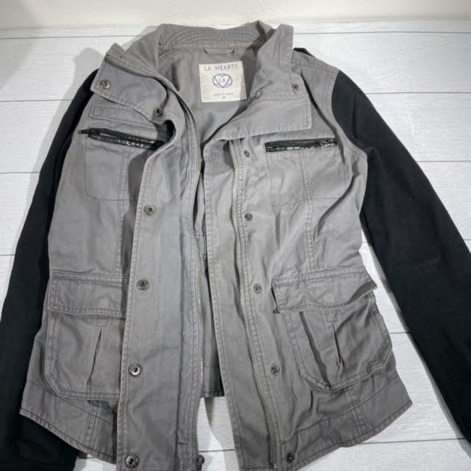 Other LA Hearts Black Gray Cargo Zip Up Hoodie Hybrid Jacket Size M / US 6-8 / IT 42-44 - 4 Thumbnail