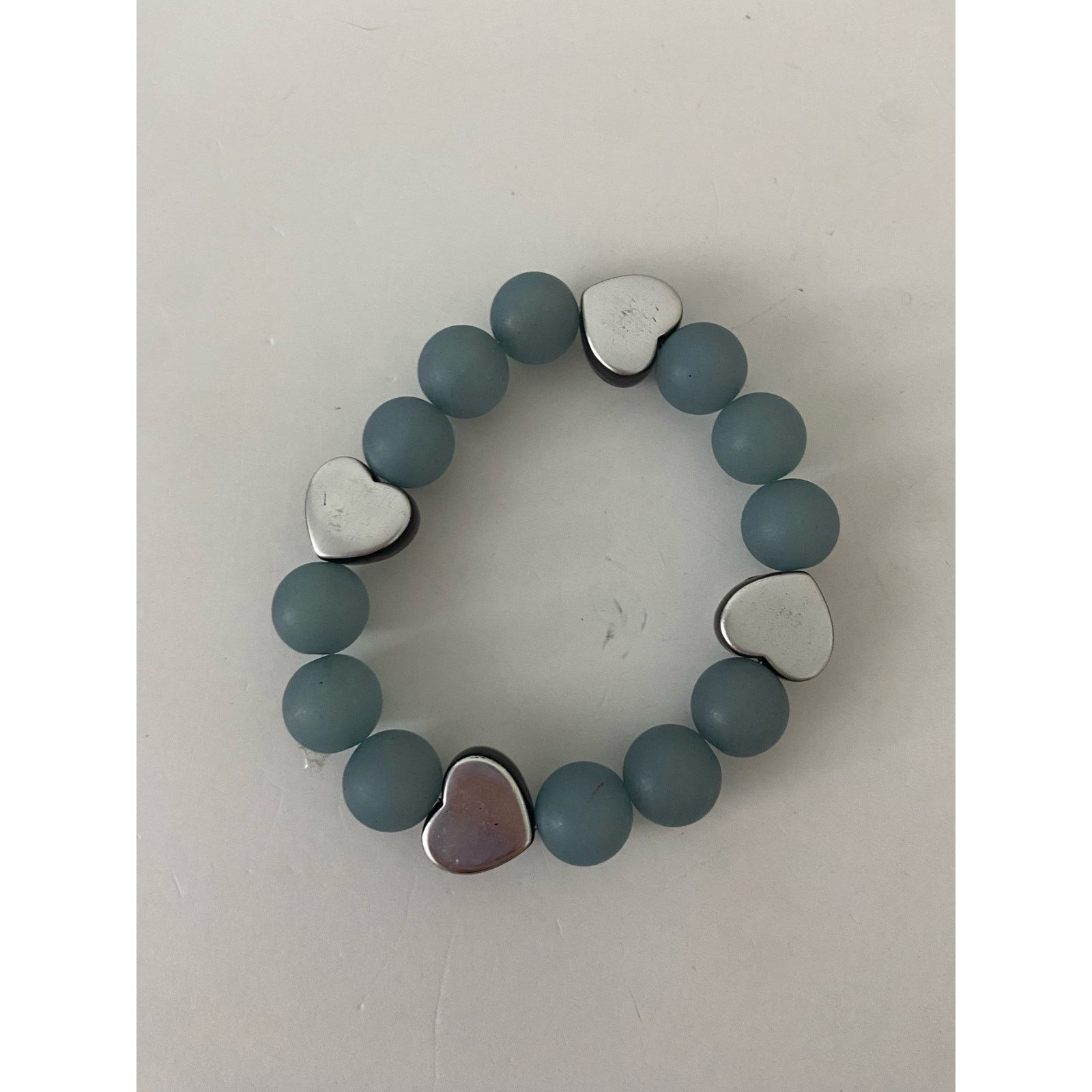 Handmade Blue and silver heart bead bracelet Size ONE SIZE - 3 Thumbnail