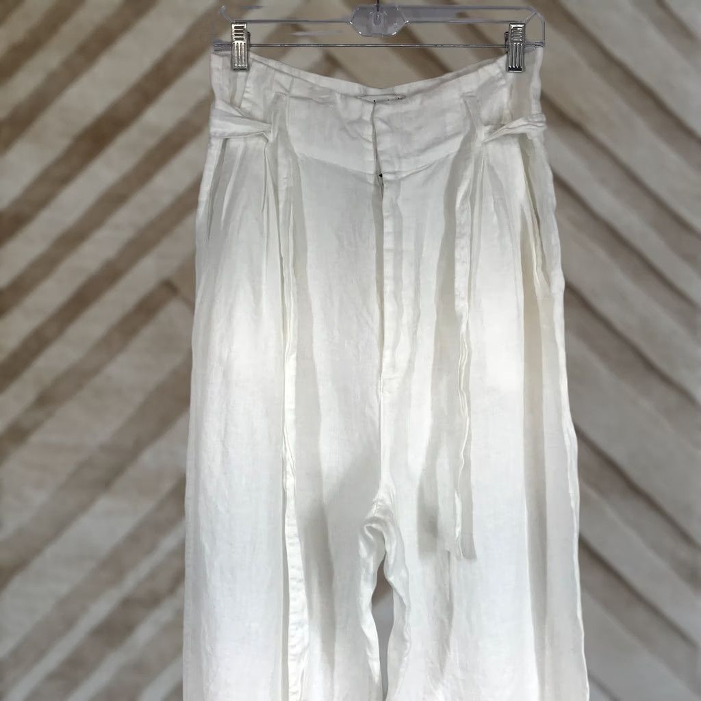Joie JOIE White 100% Linen High Waisted Pleated Tie Belt Pants Size 10 Size 32" / US 10 / IT 46 - 1 Thumbnail