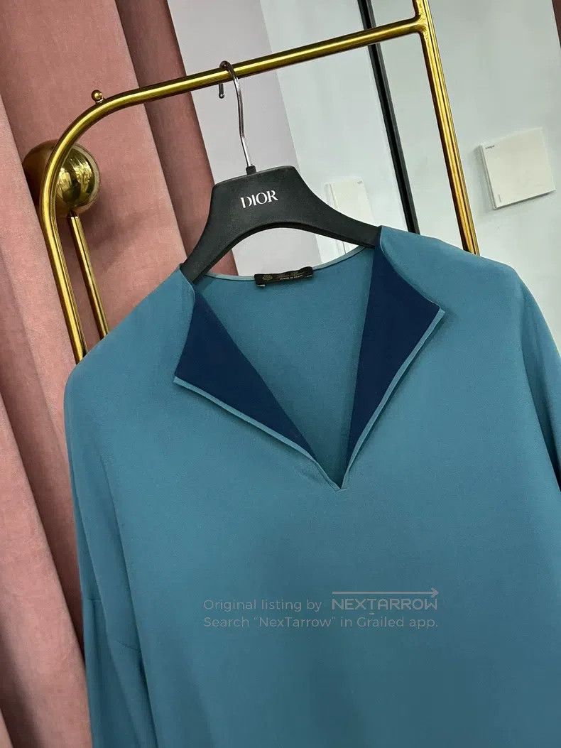 Loro Piana Loro Piana Blue Silk Collared V-Neck Long Sleeve Shirt Size S / US 4 / IT 40 - 2 Thumbnail