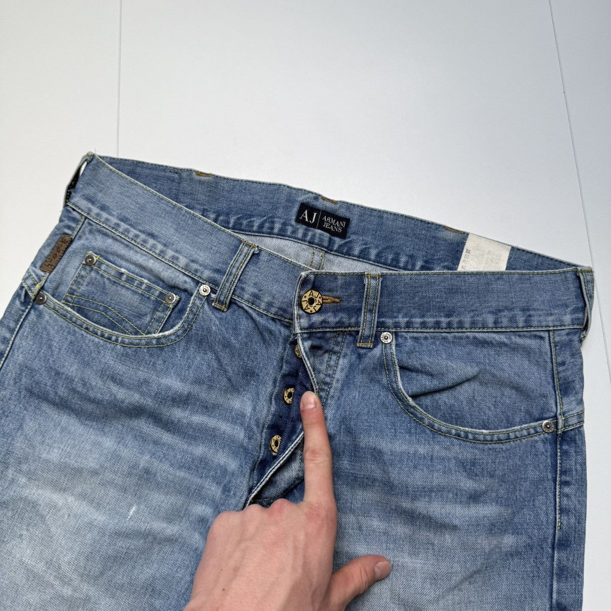 Armani Vintage armani big logo indigo series baggy faded jeans Size US 34 / EU 50 - 6 Thumbnail
