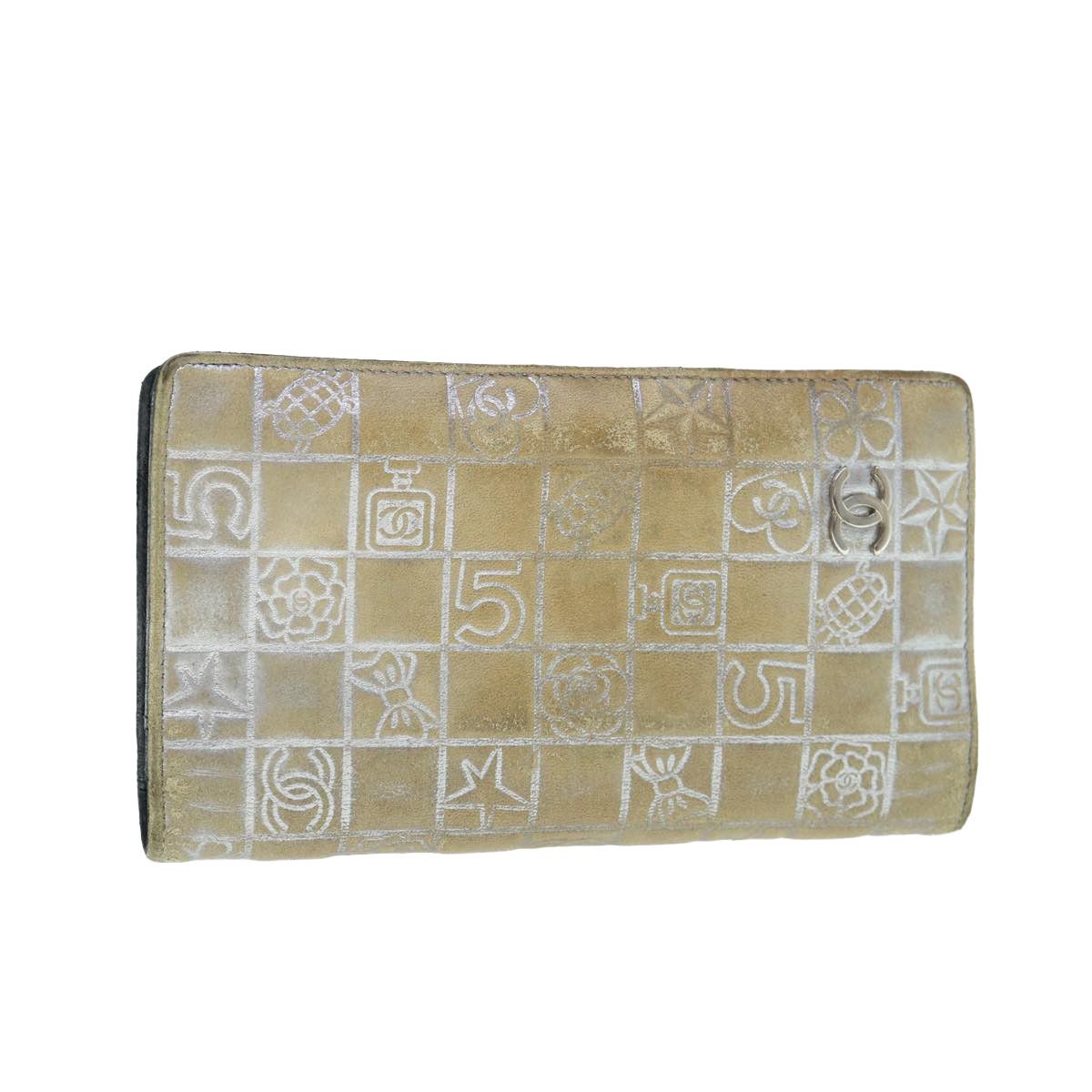 image of Chanel Icon Line Wallet Leather Silver Cc Auth 61875, Women's