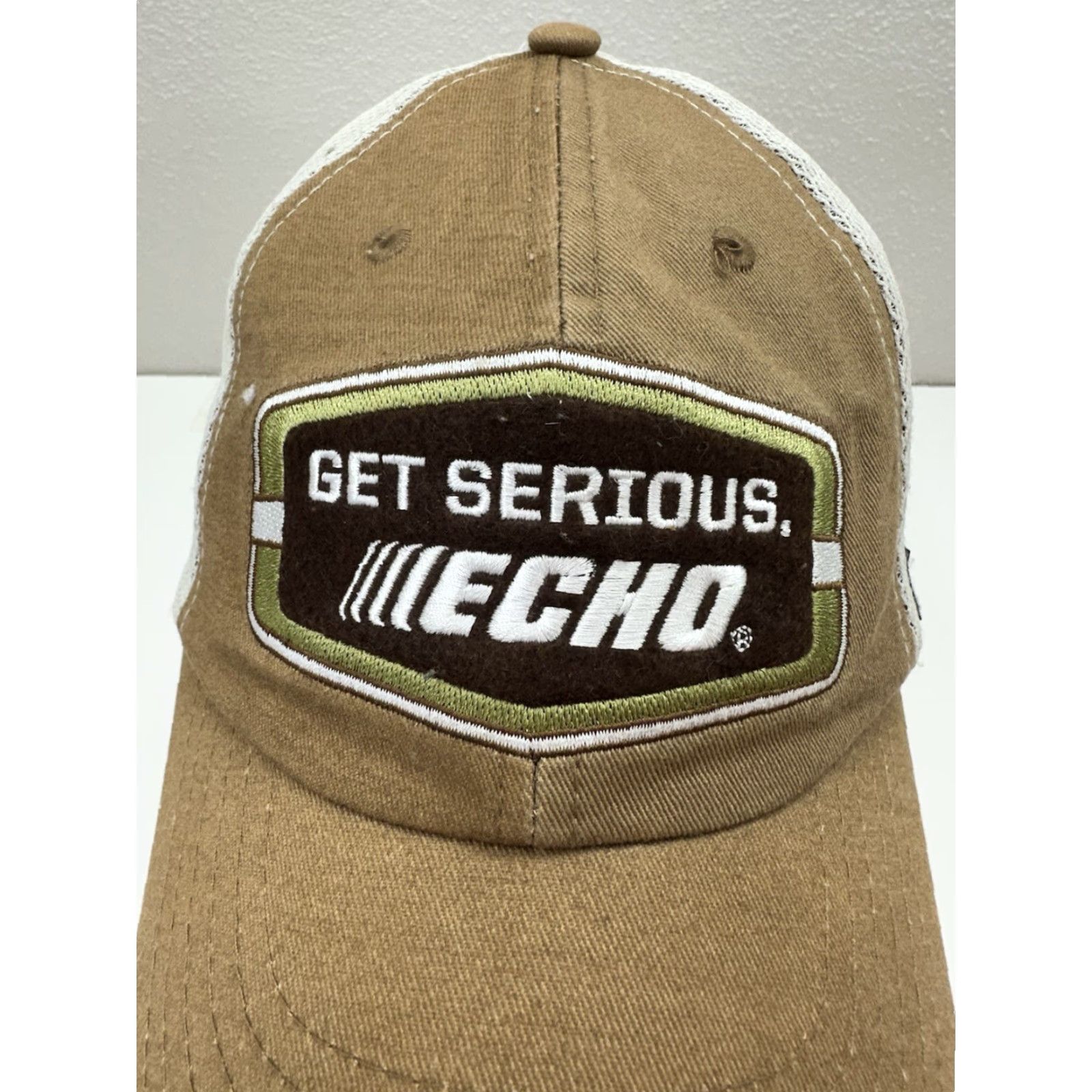 Vintage Echo Baseball Hat Be Serious Echo Brown Embroidered Logo Adjustable Cap Mens List Adjustable Strap Brown Cotton Polyester Cap Size ONE SIZE - 2 Thumbnail