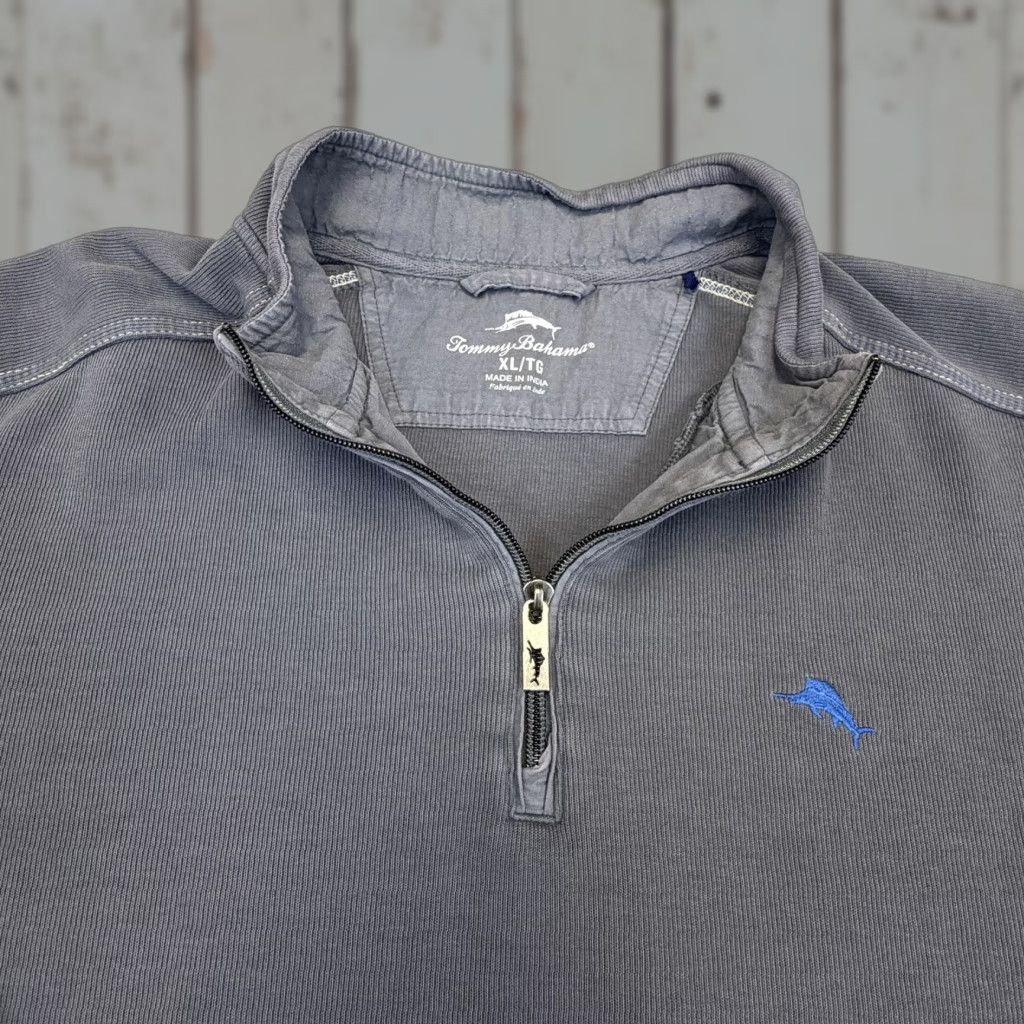 Tommy Bahama Tommy Bahama Sweater Mens XL Gray Quarter Zip Mock Neck Pullover Logo Knit Top Size US XL / EU 56 / 4 - 1 Thumbnail