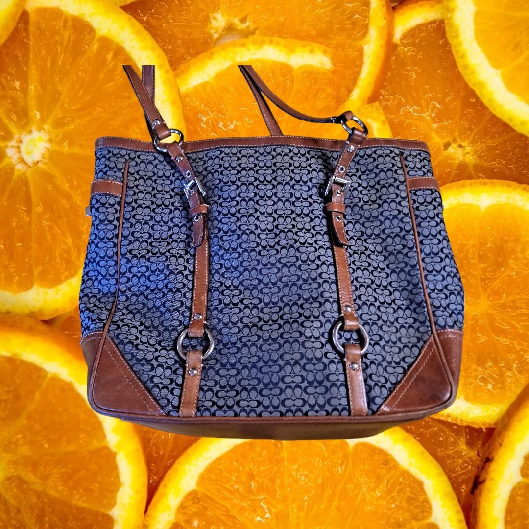 Coach Coach Navy Signature Jacquard British Tan Trim Tote F11527 Grailed