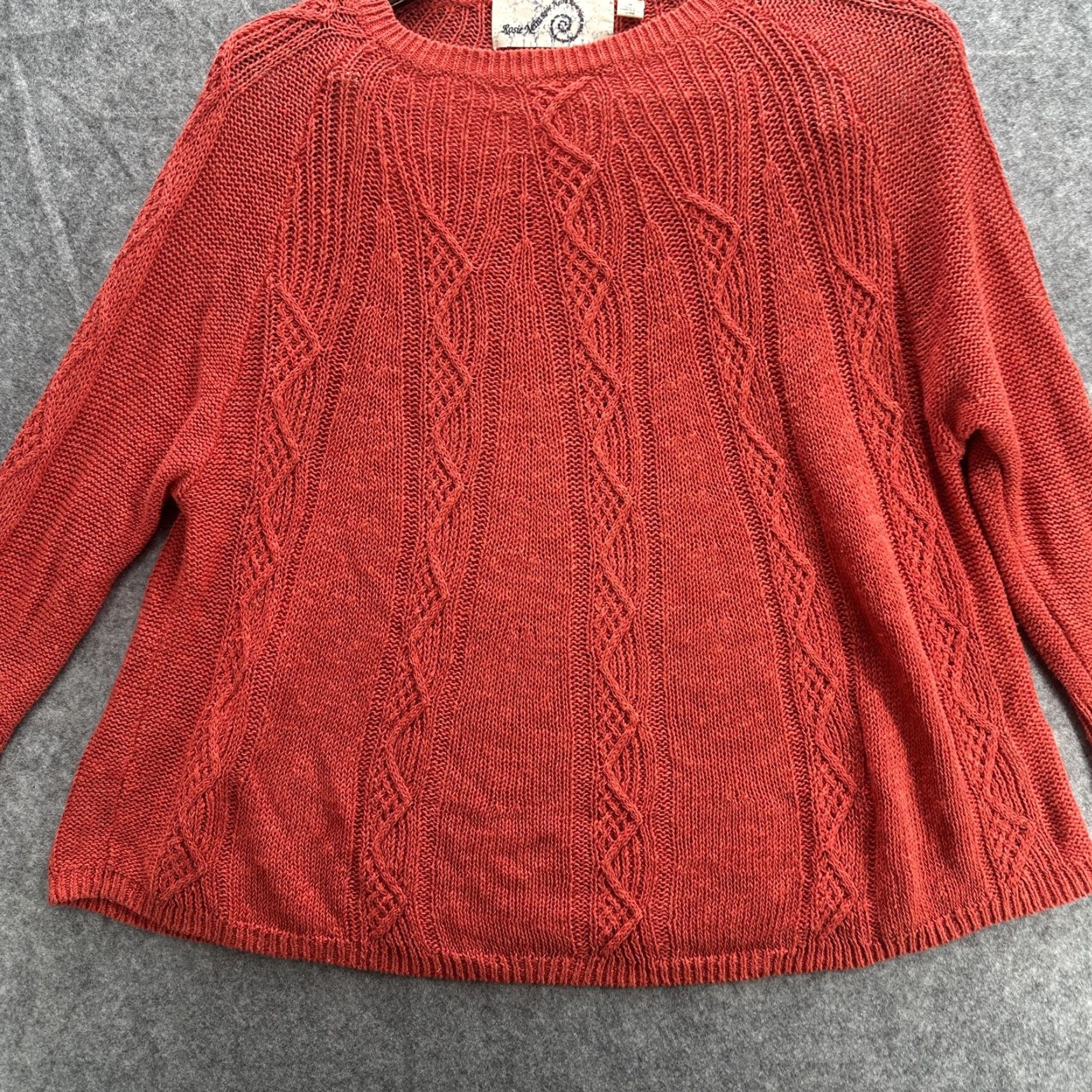 Vintage Rosie Neira Sweater Women Medium Red Linen Blend Knit Pullover Geometric Boho Top Crewneck Womens Size M / US 6-8 / IT 42-44 - 3 Thumbnail